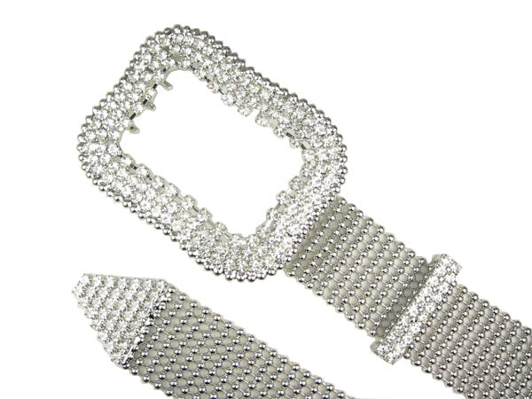 Ladies Clear Rhinestone Rectangular Metal Ball Chain Belt - OnlineBelts