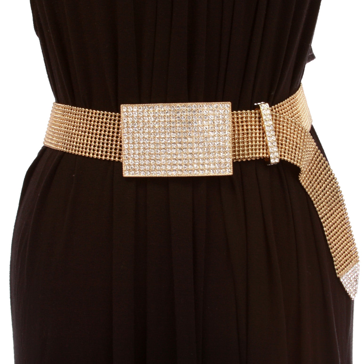 1 1/2" Rhinestone encrusted Rectangular Mesh Metal Ball Chain Belt - OnlineBelts