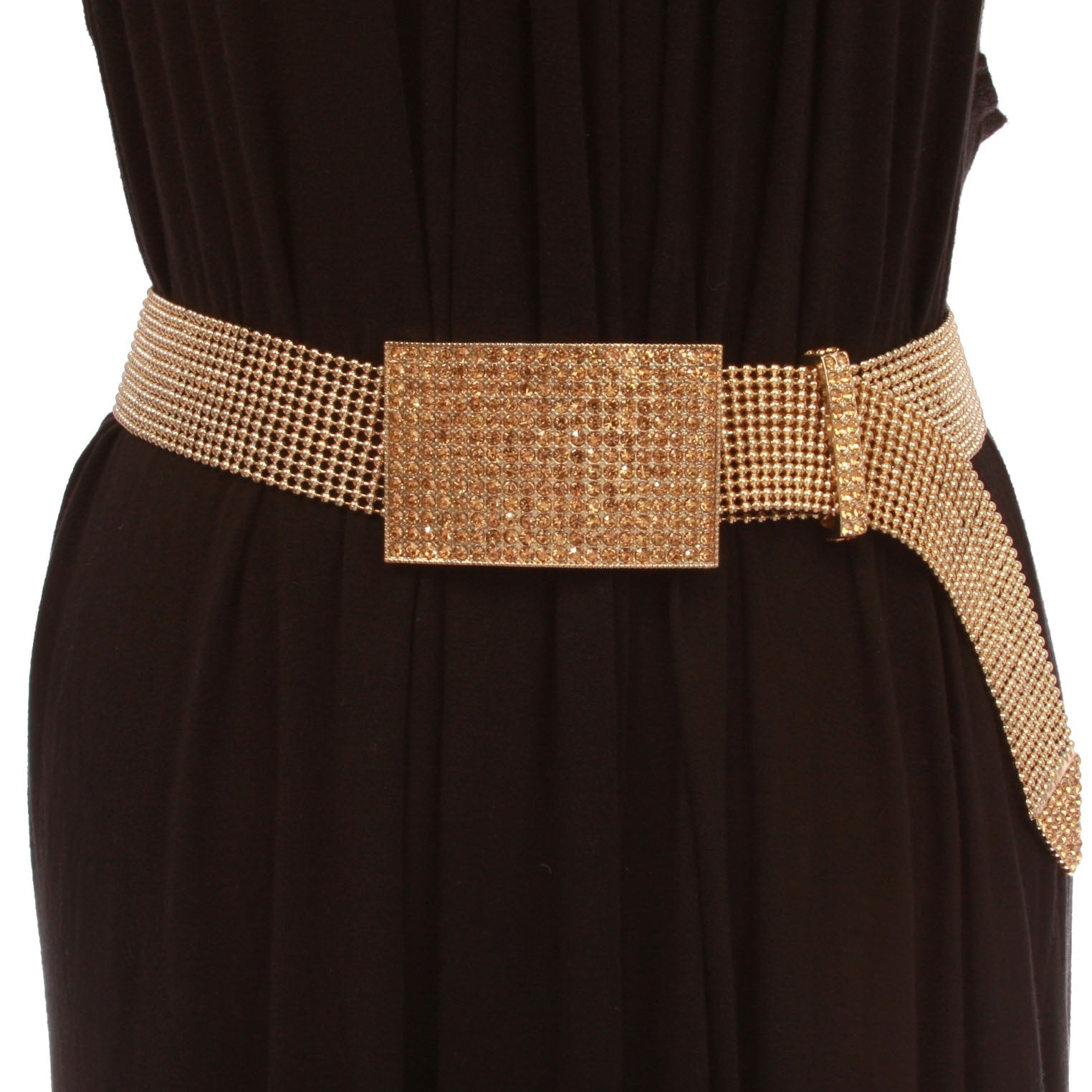 1 1/2" Rhinestone encrusted Rectangular Mesh Metal Ball Chain Belt - OnlineBelts