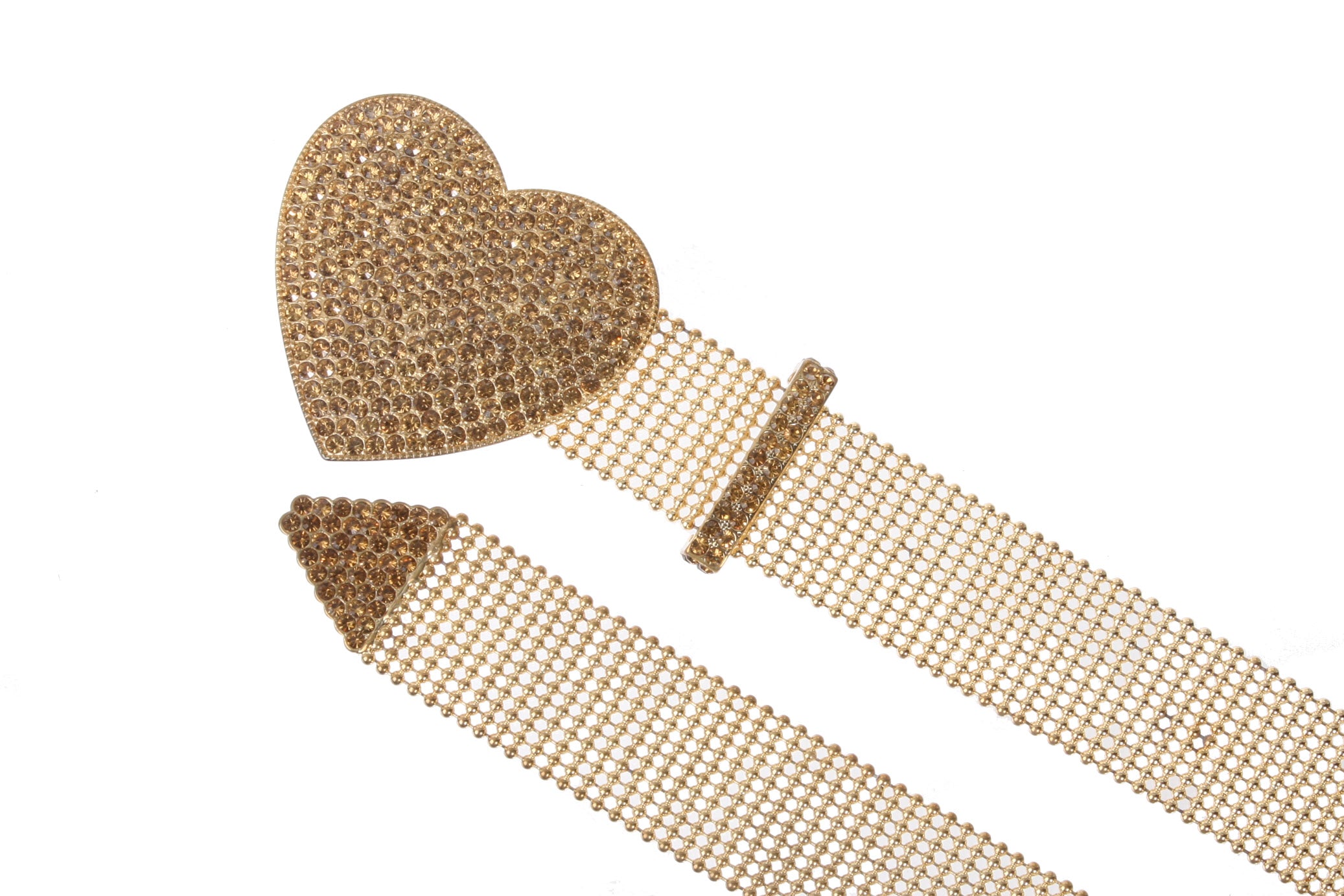 1 1/2" Rhinestone Encrusted Heart Mesh Metal Ball Chain Belt - OnlineBelts