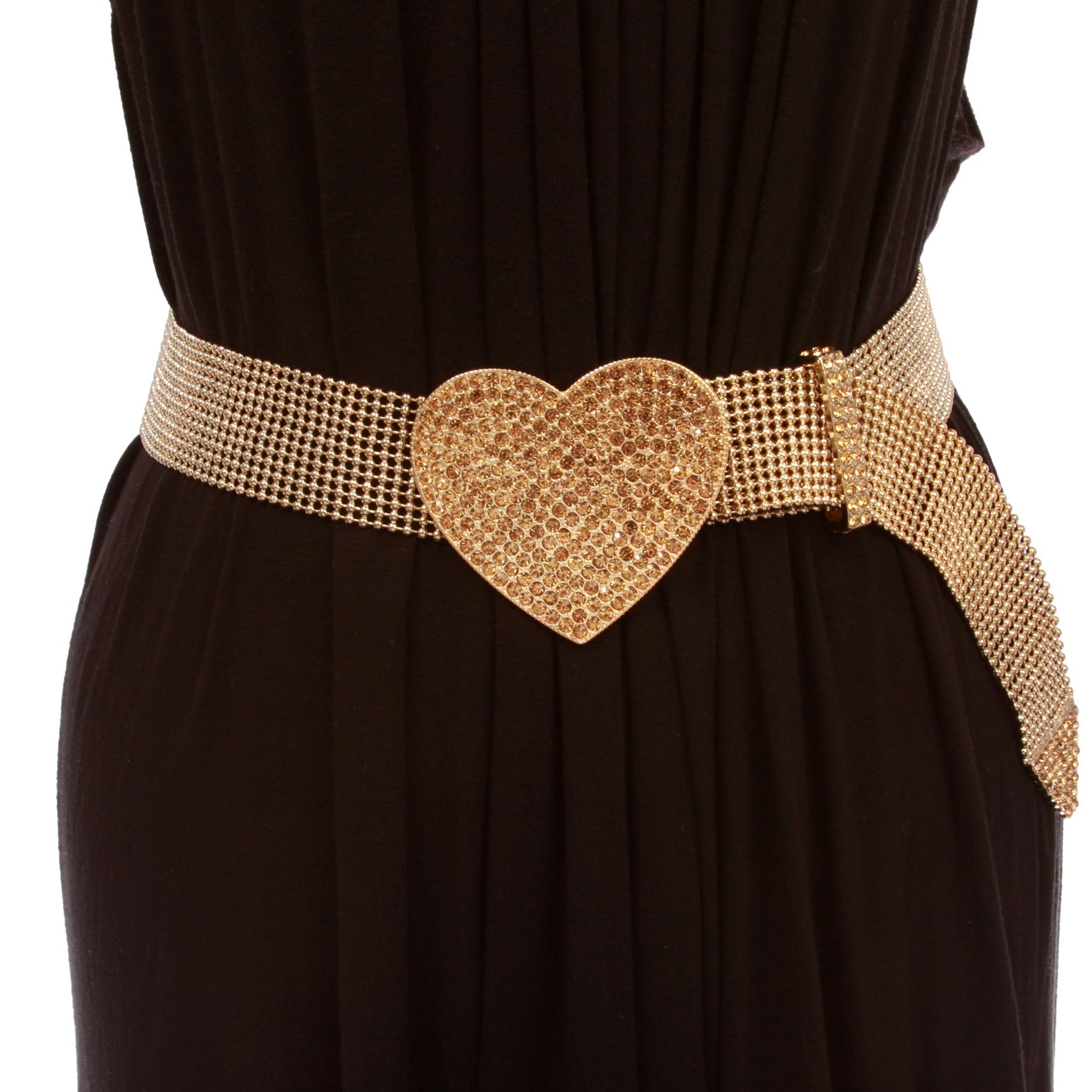 1 1/2" Rhinestone Encrusted Heart Mesh Metal Ball Chain Belt - OnlineBelts