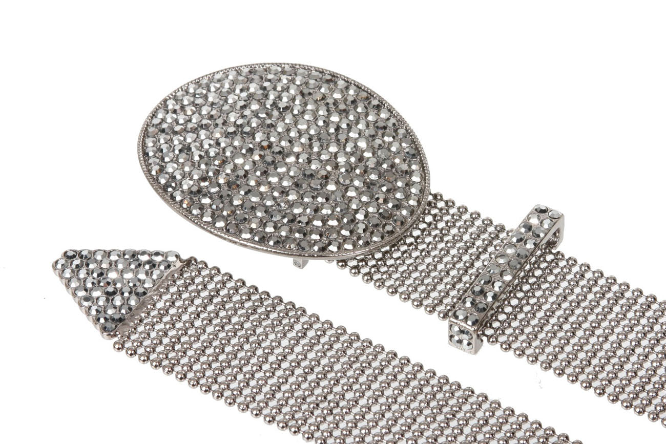 1 1/2" (38 mm) Hematite Rhinestone Oval Metal Ball Chain Belt - OnlineBelts