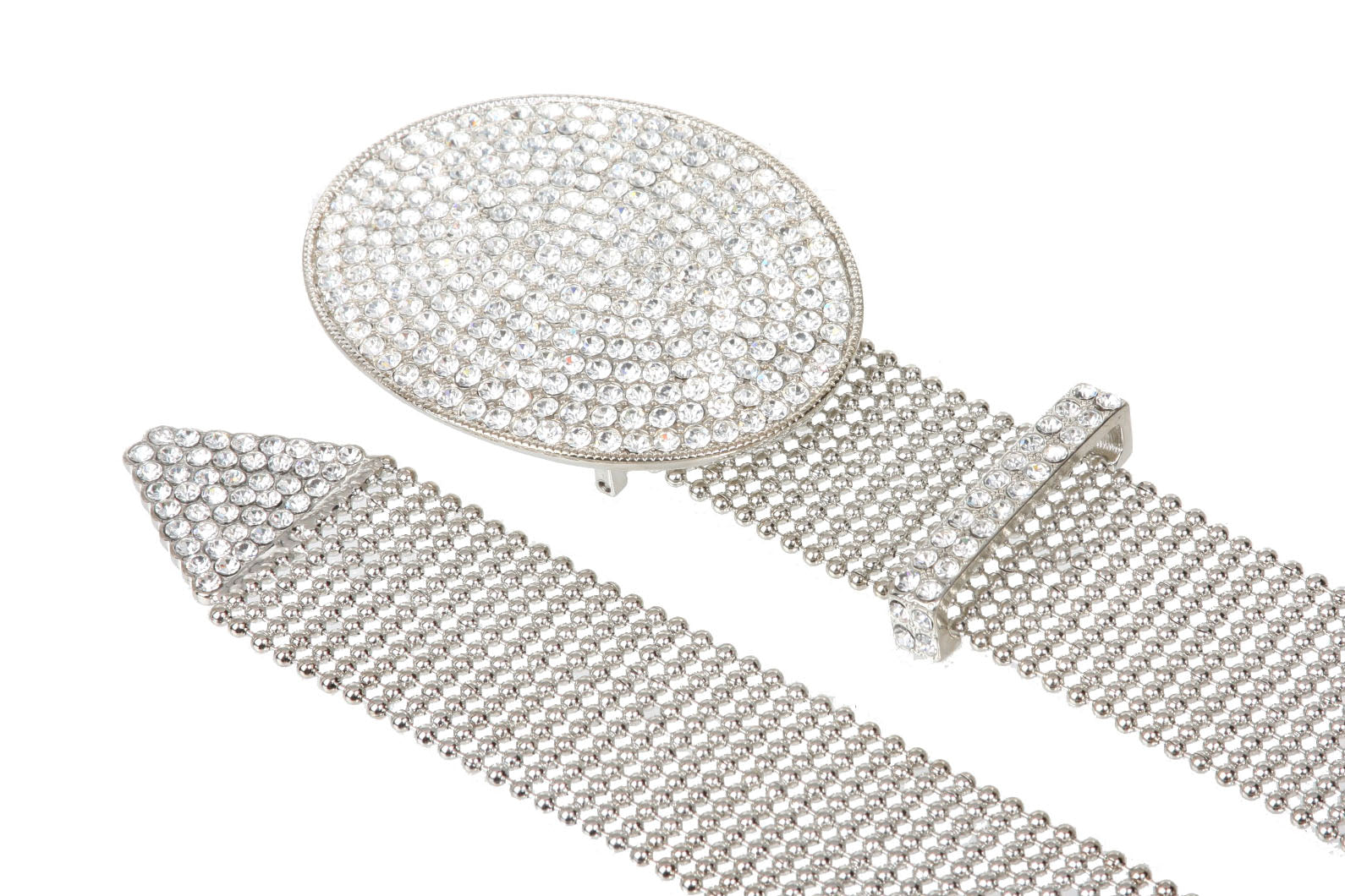 1 1/2" (38 mm) Clear Rhinestone Oval Metal Ball Chain Belt - OnlineBelts