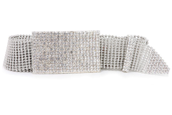 Ladies Clear Rhinestone Rectangular Metal Ball Chain Belt - OnlineBelts