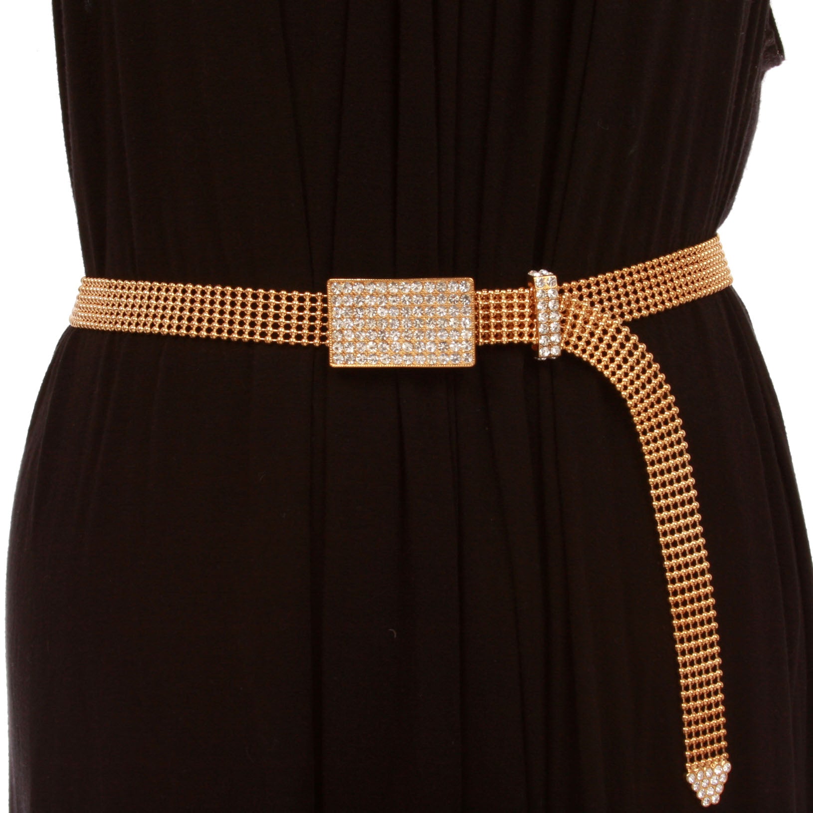 3/4" Rhinestone Encrusted Rectangular Mesh Metal Ball Chain Belt - OnlineBelts