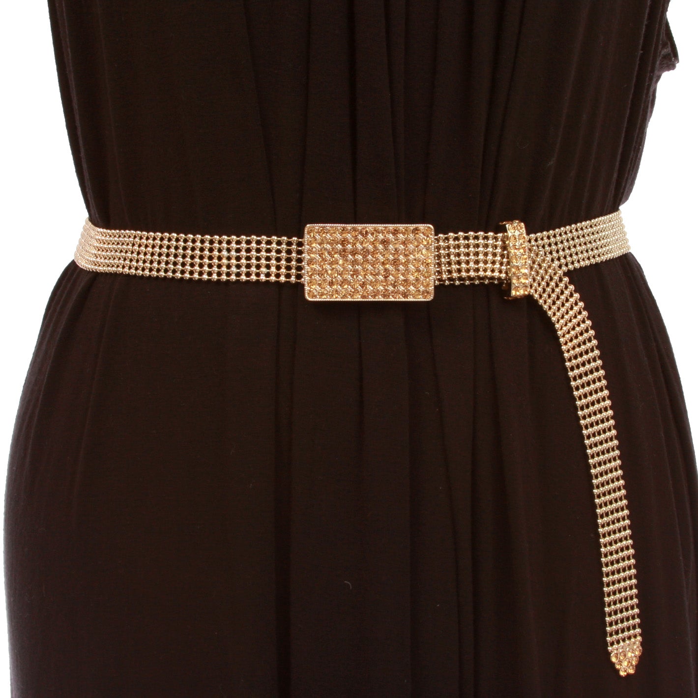 3/4" Rhinestone Encrusted Rectangular Mesh Metal Ball Chain Belt - OnlineBelts