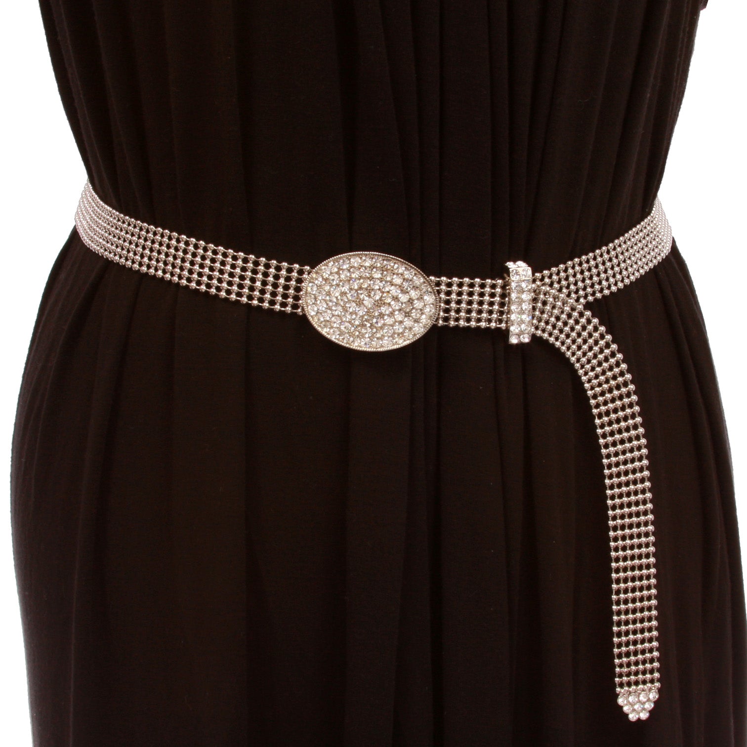 3/4" Rhinestone Encrusted Oval Mesh Metal Ball Chain Belt - OnlineBelts