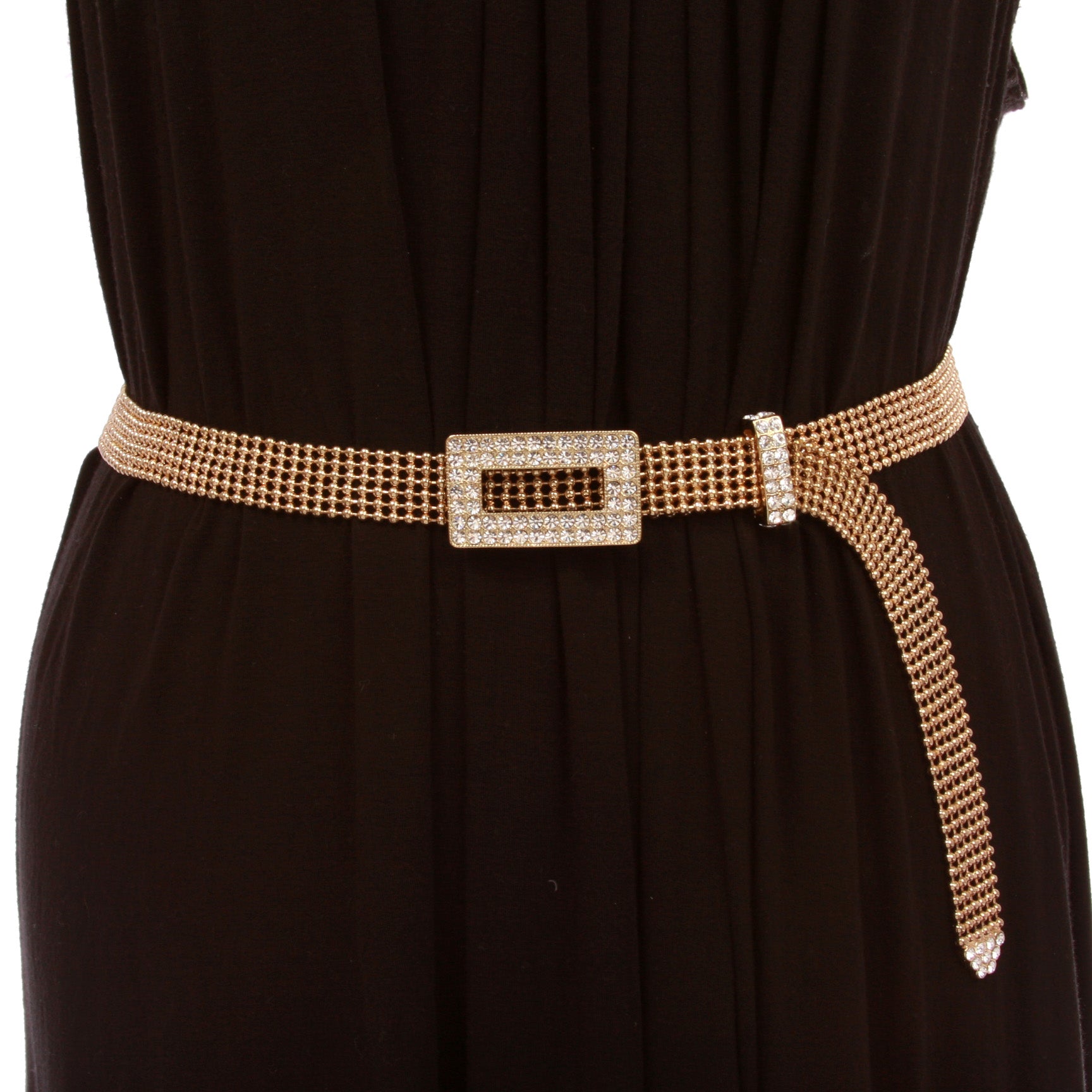 3/4" Rhinestone Open Rectangular Mesh Metal Ball Chain Belt - OnlineBelts