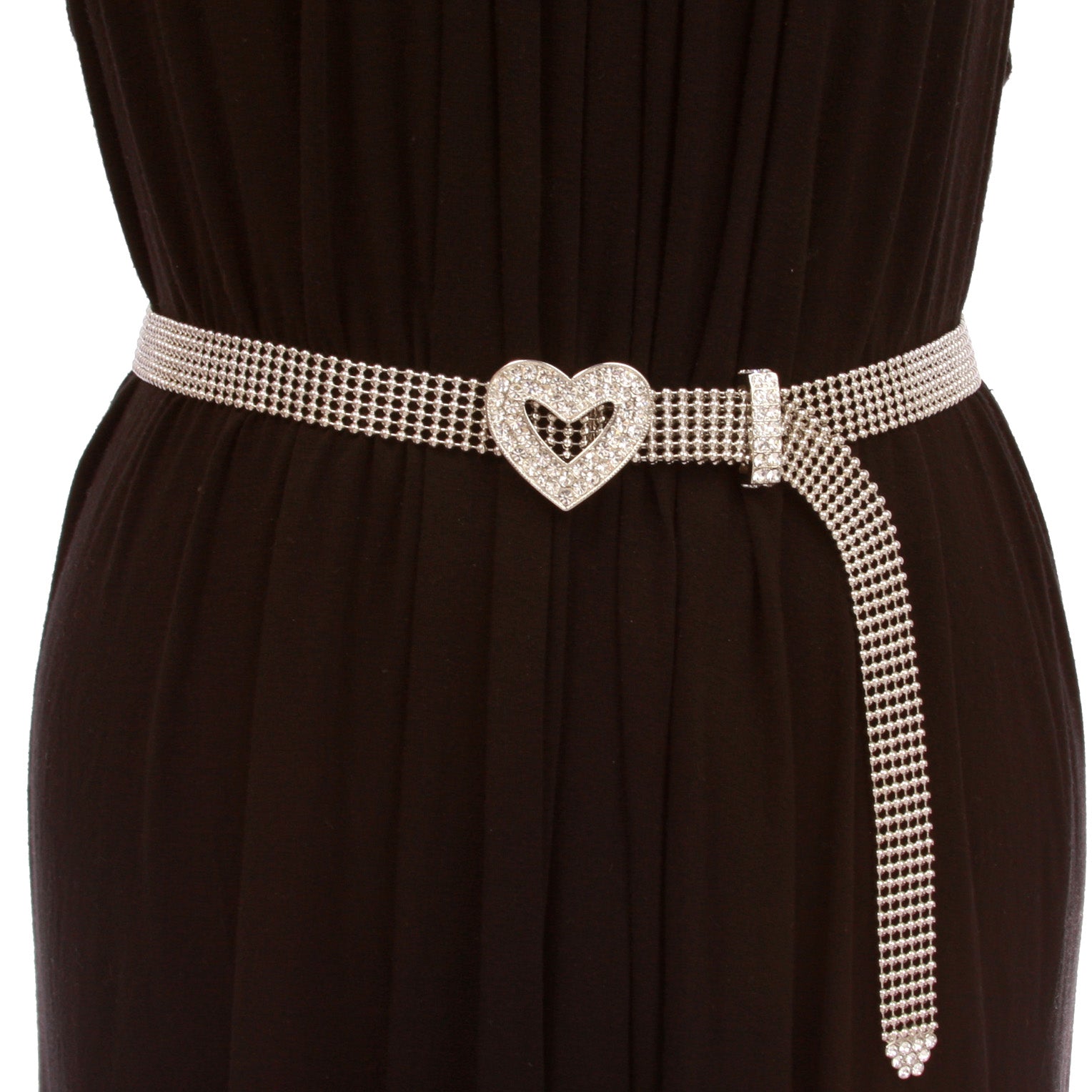 3/4" Rhinestone Open Heart Metal Ball Chain Belt - OnlineBelts