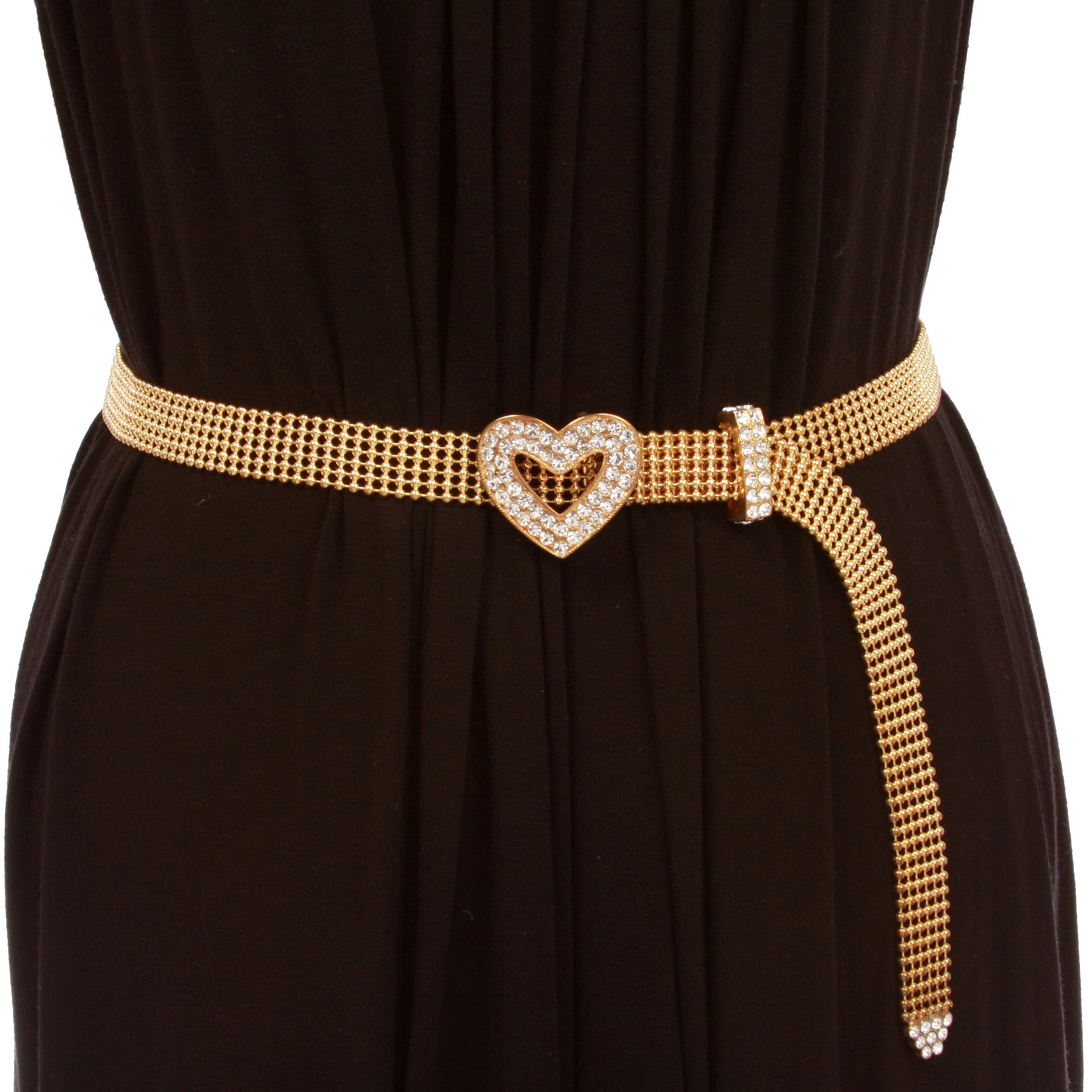3/4" Rhinestone Open Heart Metal Ball Chain Belt - OnlineBelts