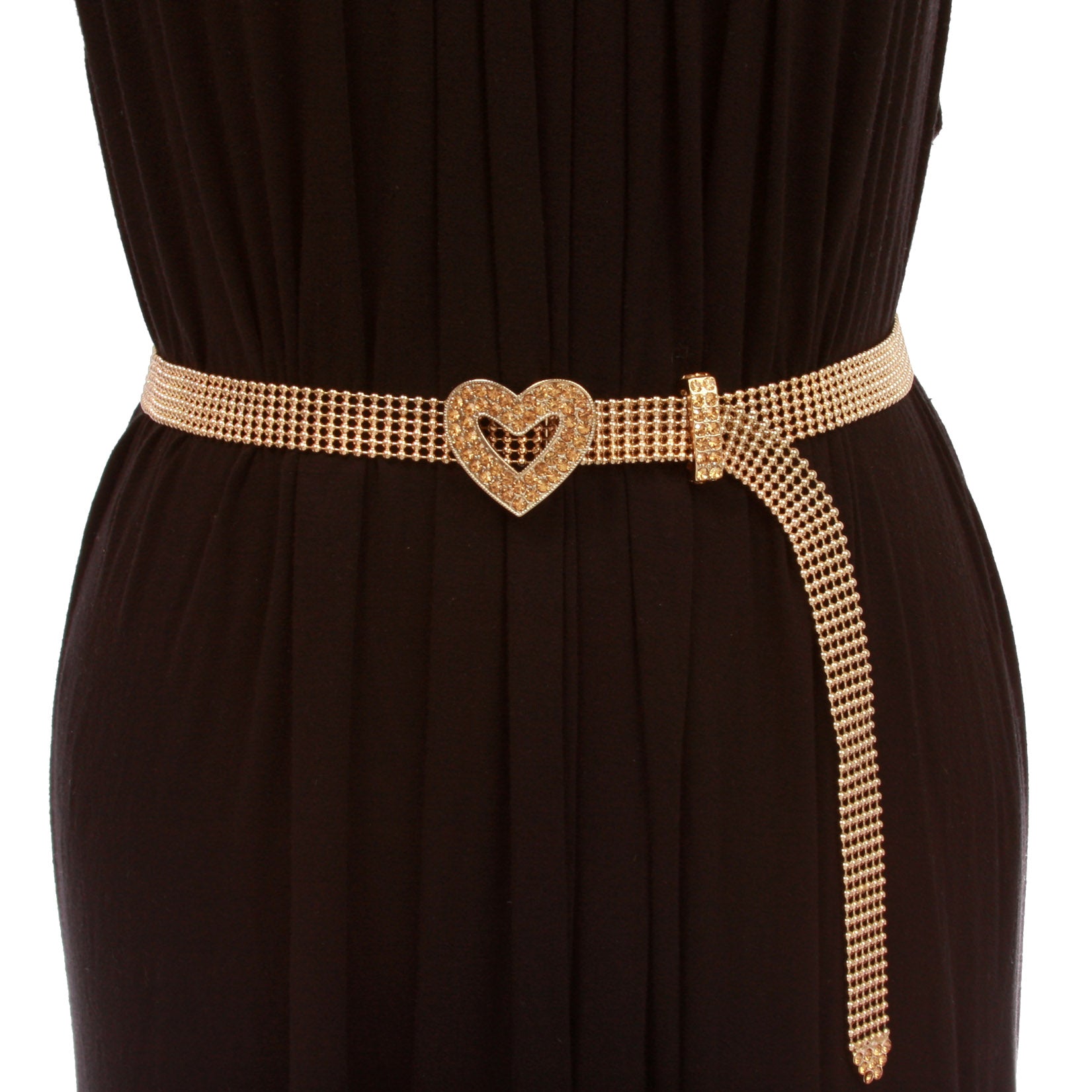 3/4" Rhinestone Open Heart Metal Ball Chain Belt - OnlineBelts
