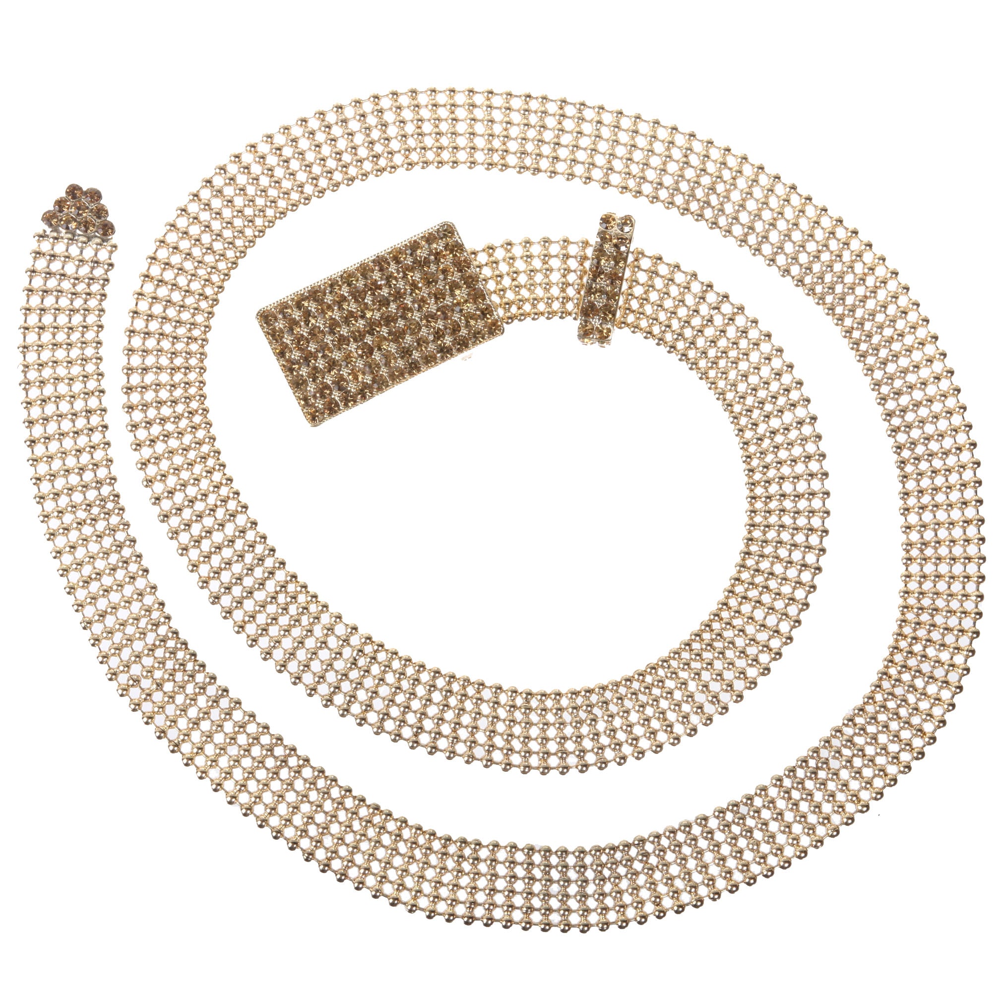 3/4" Rhinestone Encrusted Rectangular Mesh Metal Ball Chain Belt - OnlineBelts