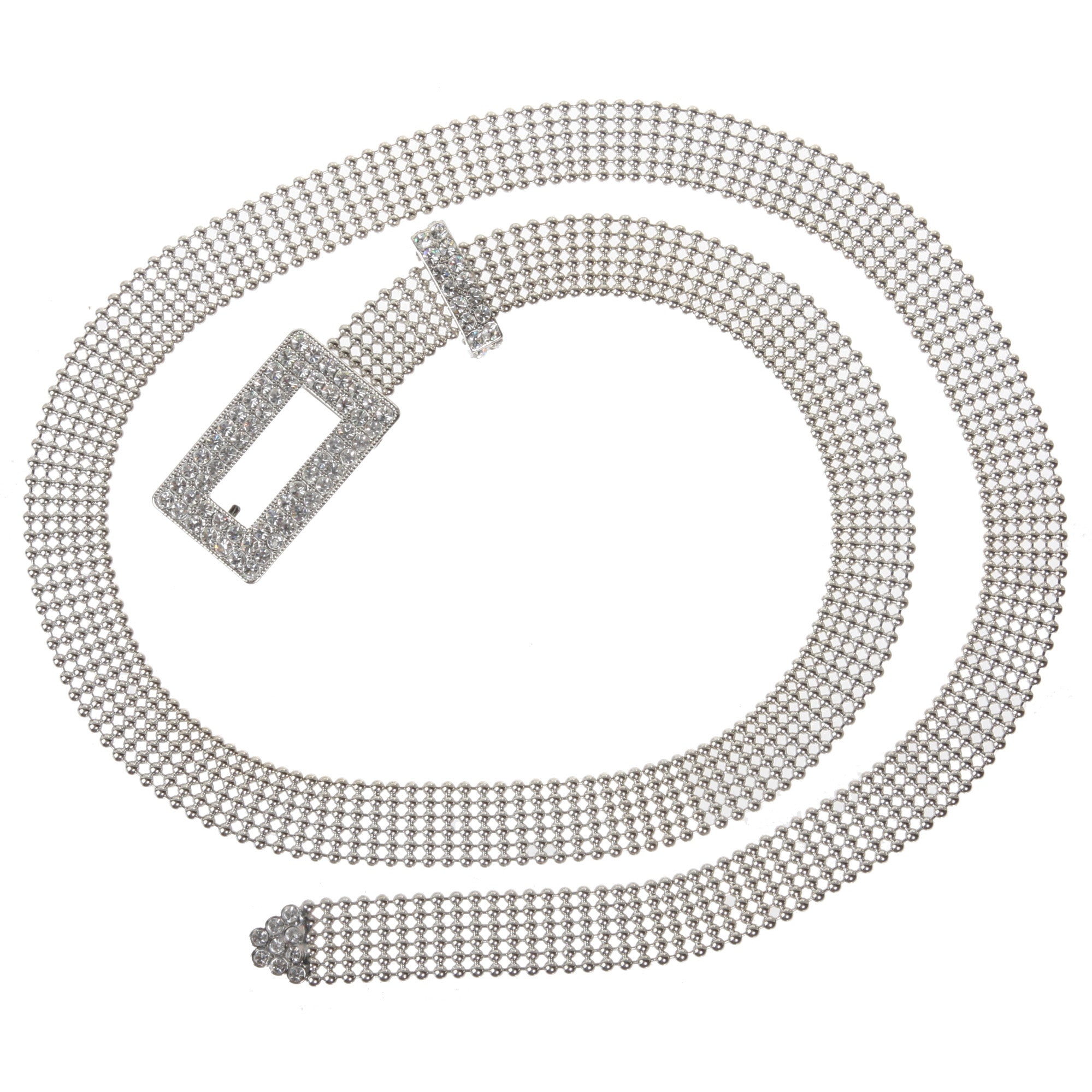 3/4" Rhinestone Open Rectangular Mesh Metal Ball Chain Belt - OnlineBelts
