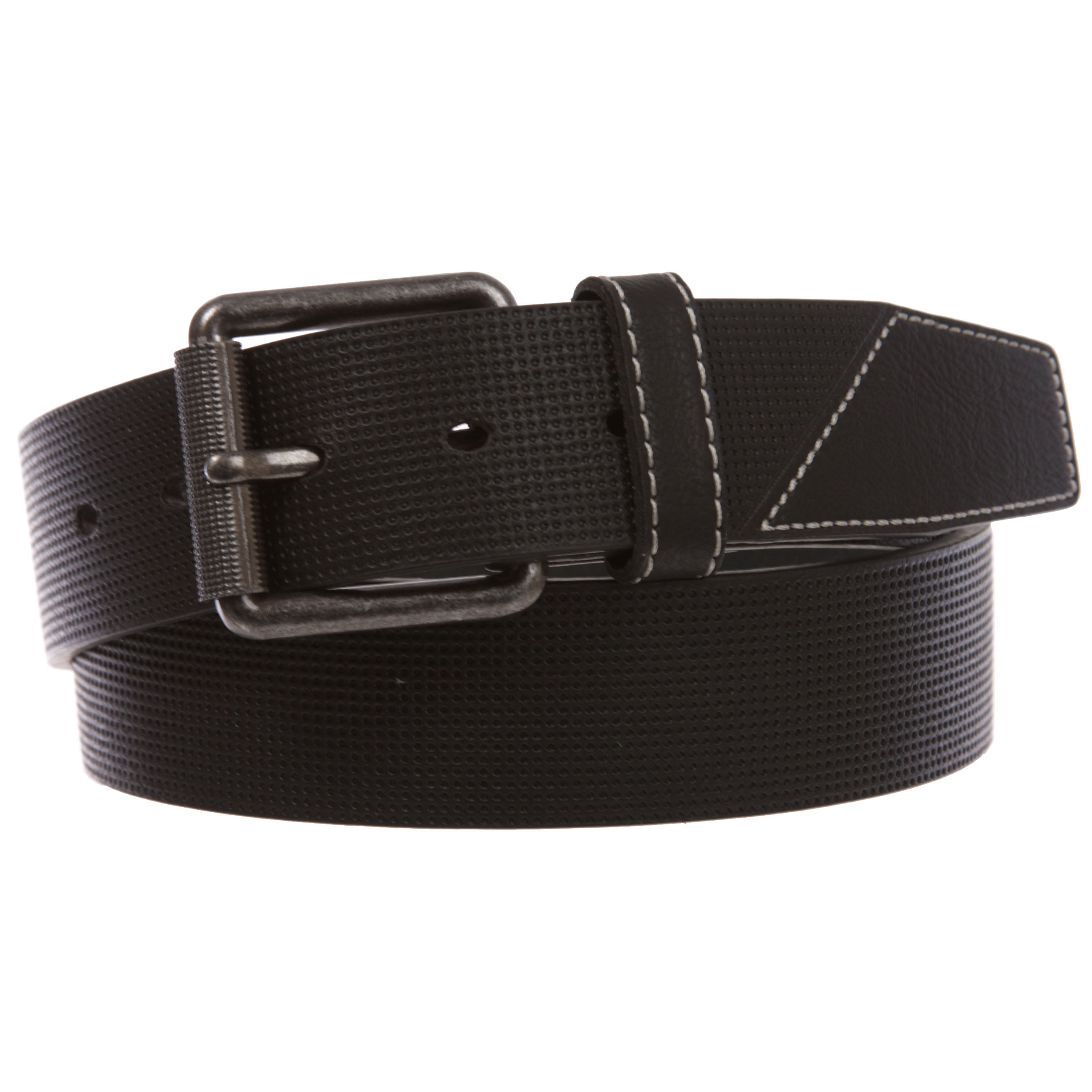 1 1/2"(38mm) Men's Embossed Stitch-Hole Leather Casual Jean Belt - OnlineBelts