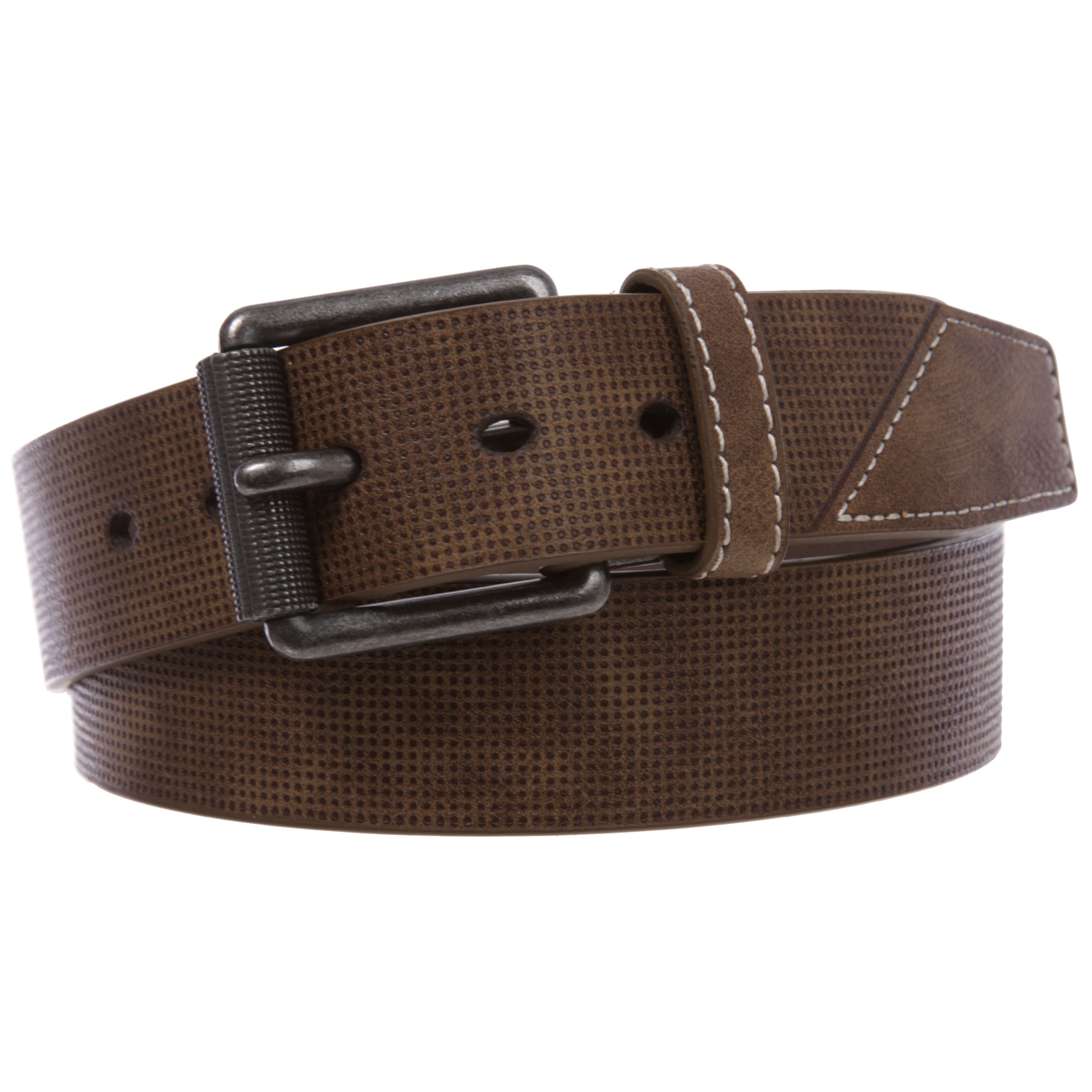 1 1/2"(38mm) Men's Embossed Stitch-Hole Leather Casual Jean Belt - OnlineBelts