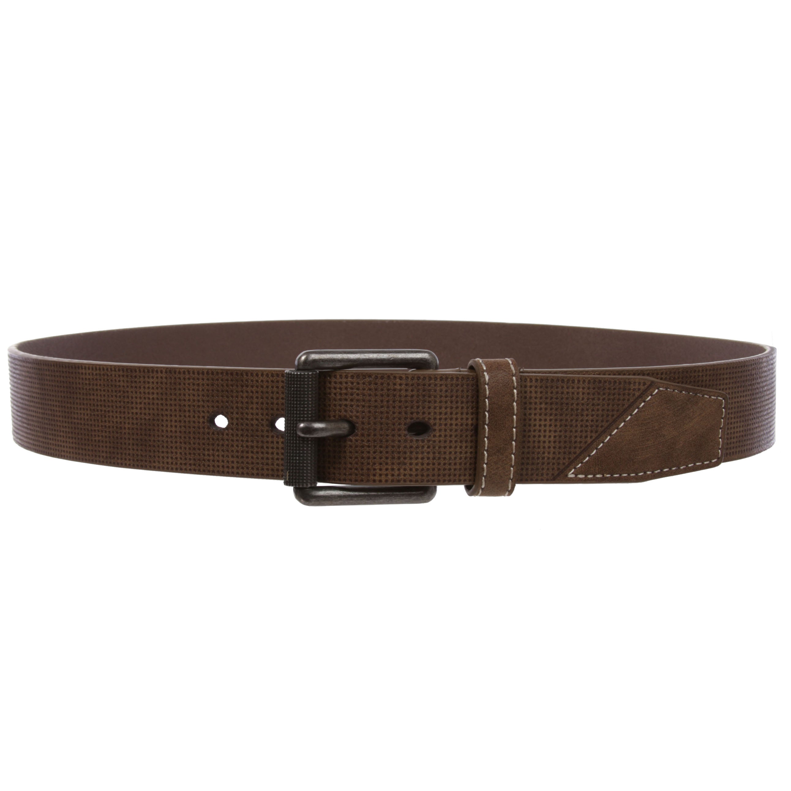 1 1/2"(38mm) Men's Embossed Stitch-Hole Leather Casual Jean Belt - OnlineBelts