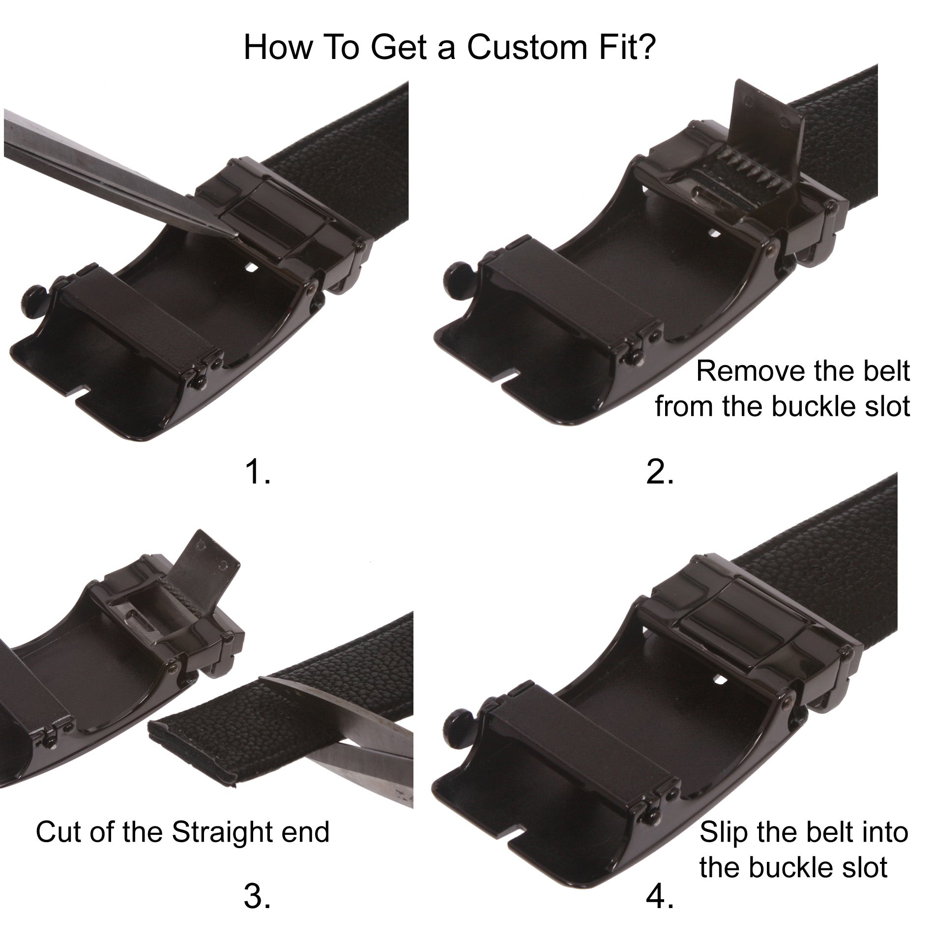 Men's s Automatic Buckle Cut-to-Fit Slide Ratchet Feather Edged Dress Belt