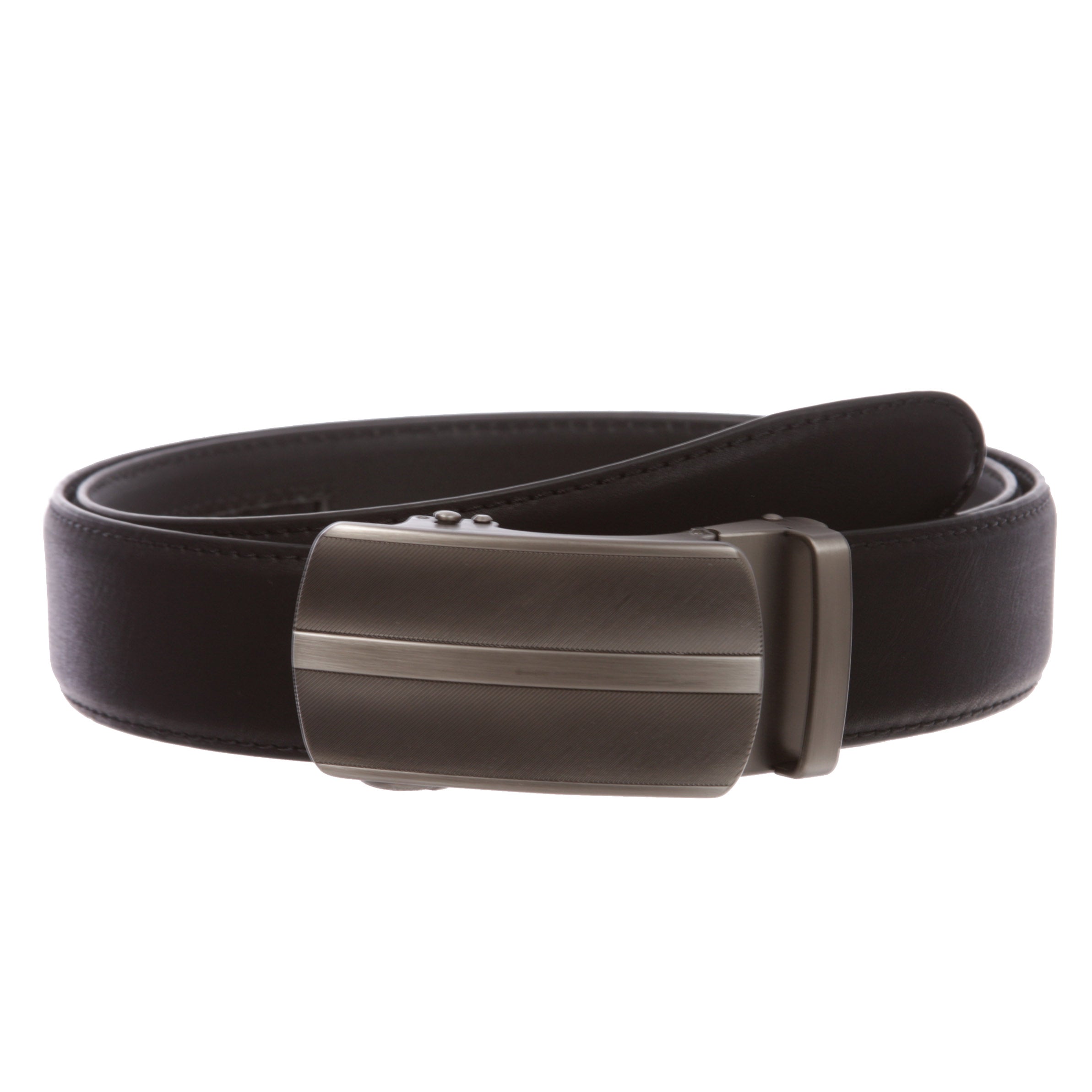 Men's 35mm Gunmetal Automatic Buckle Slide Ratchet Clamp Leather Dress Belt - OnlineBelts
