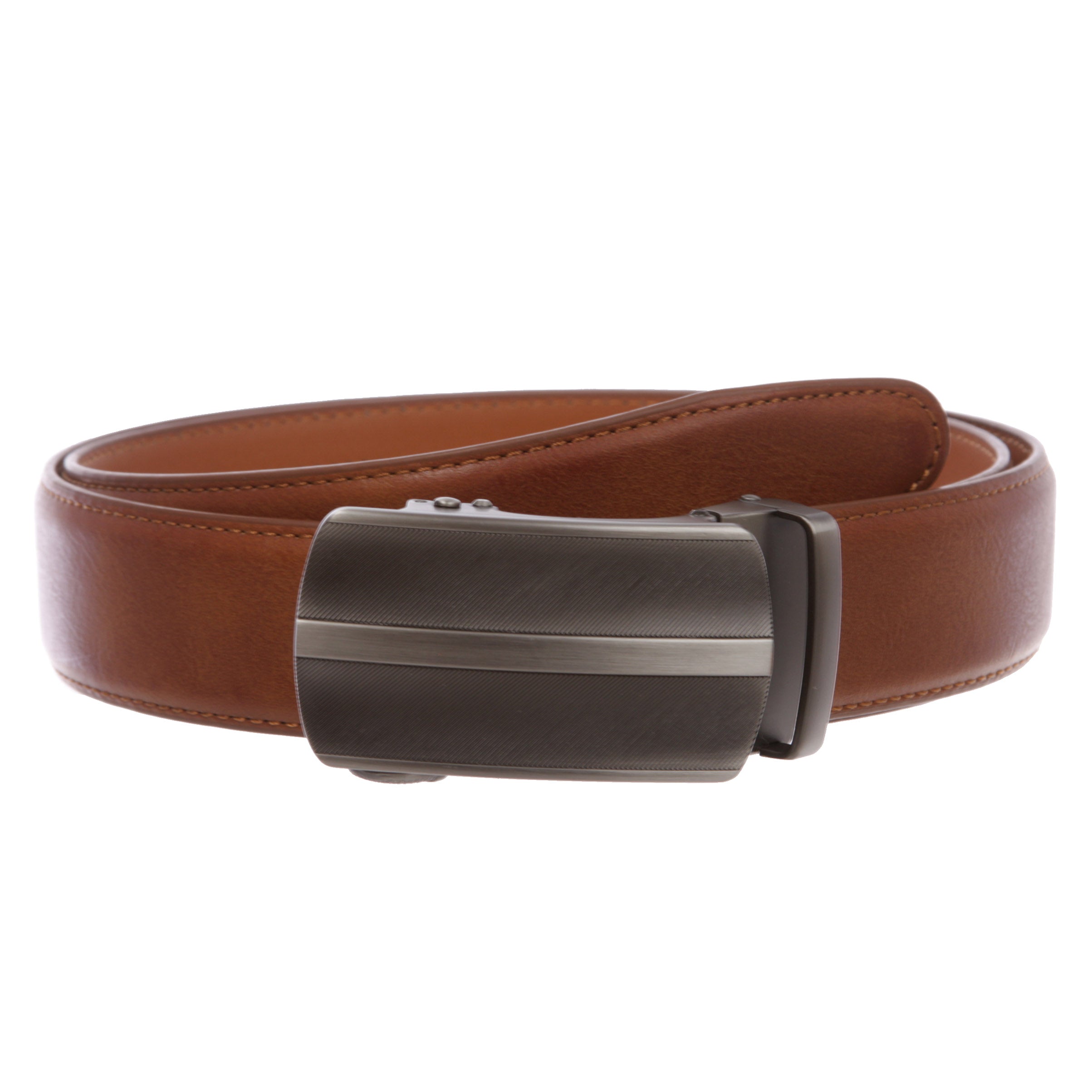 Men's 35mm Gunmetal Automatic Buckle Slide Ratchet Clamp Leather Dress Belt - OnlineBelts