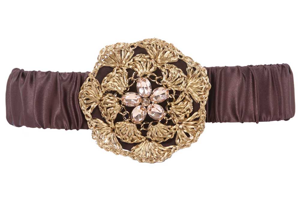 2" Wide Elastic High Waist Rhinestone Fashion Stretch Belt - OnlineBelts