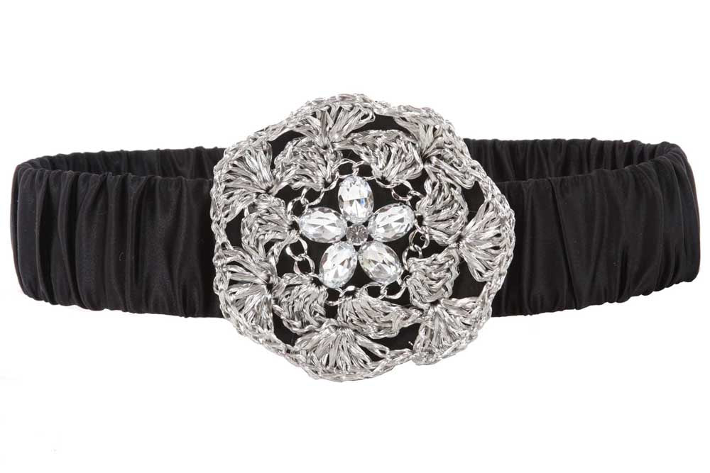 2" Wide Elastic High Waist Rhinestone Fashion Stretch Belt - OnlineBelts