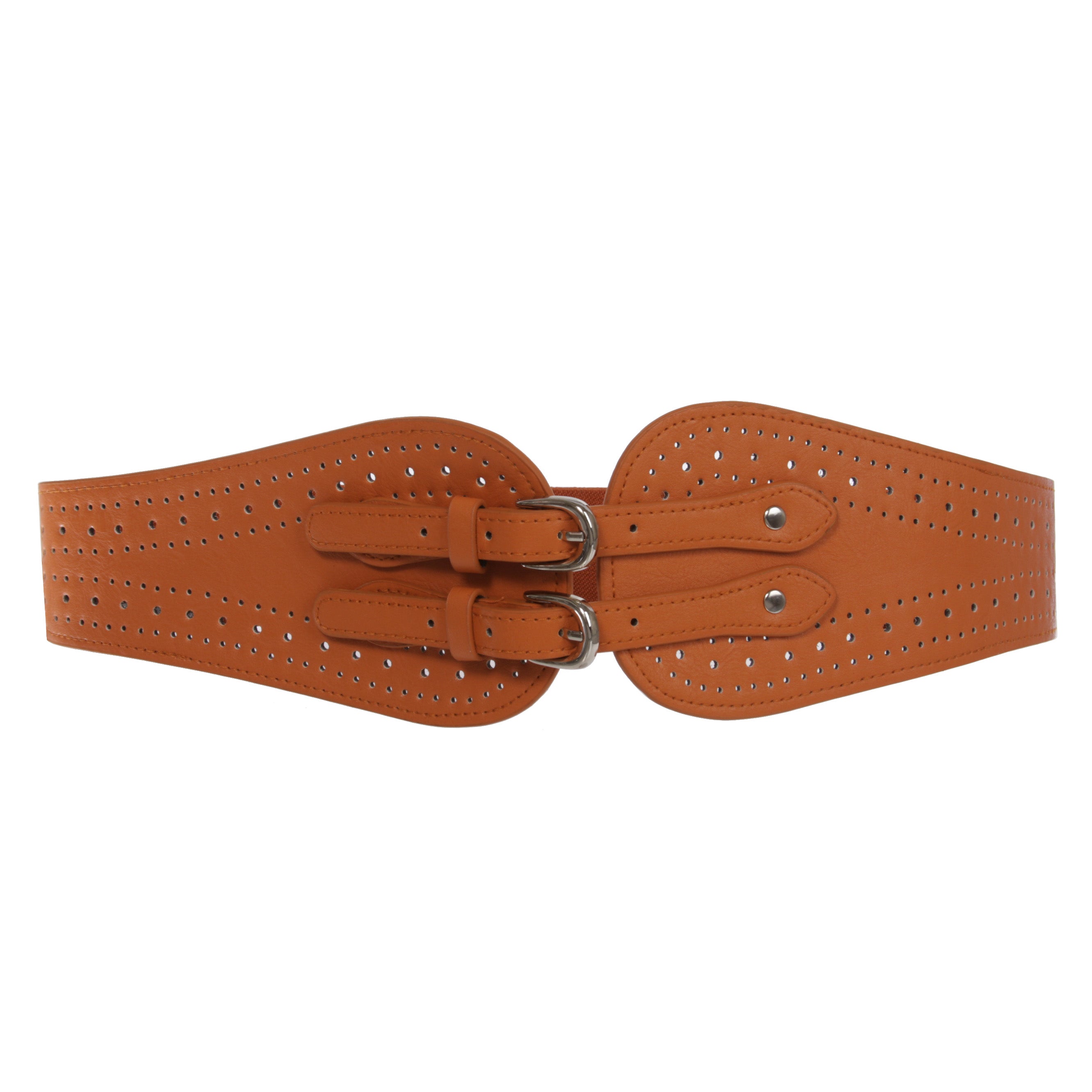 Ladies 2" Wide High Waist Fashion Double Buckles Stretch Belt - OnlineBelts