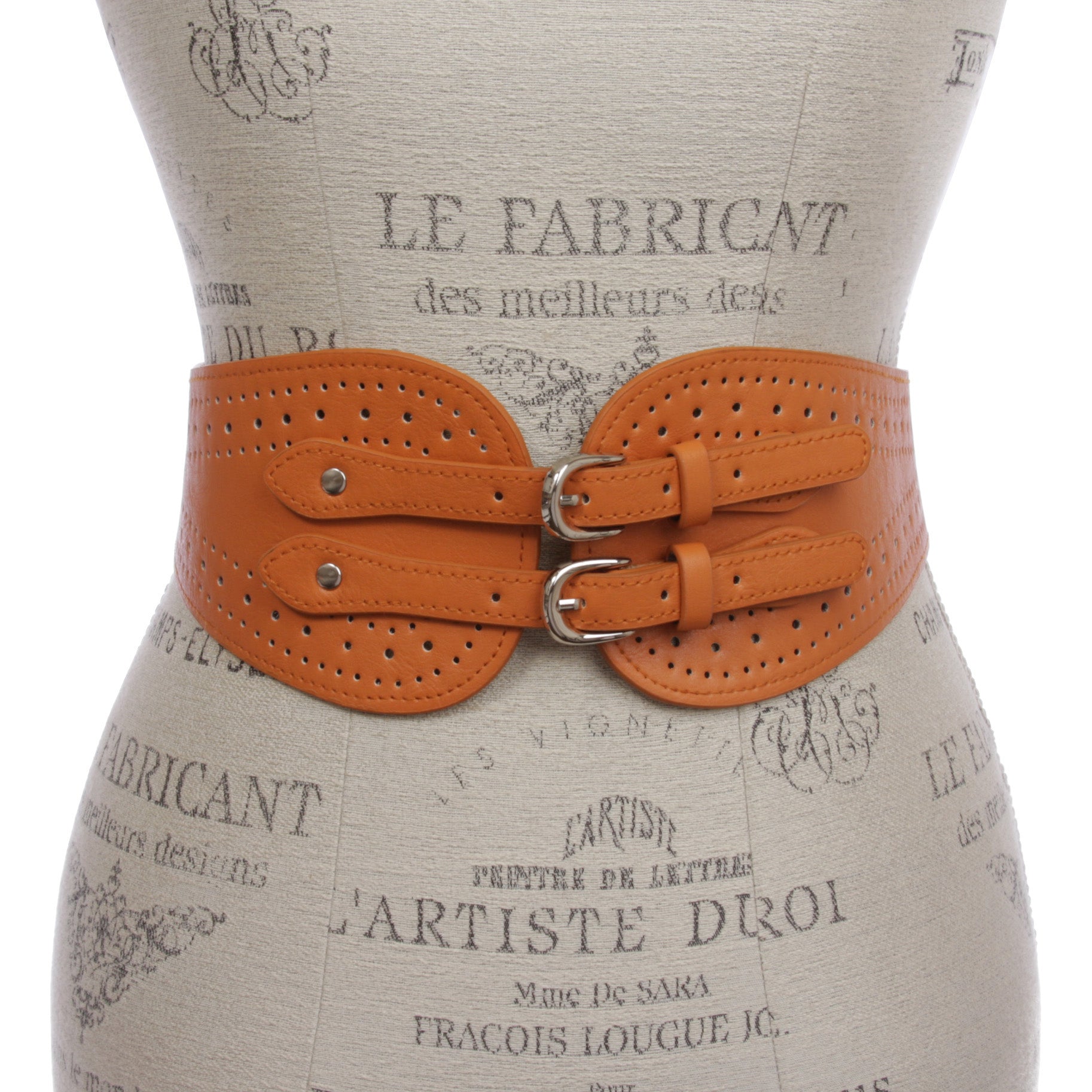 Ladies 2" Wide High Waist Fashion Double Buckles Stretch Belt - OnlineBelts