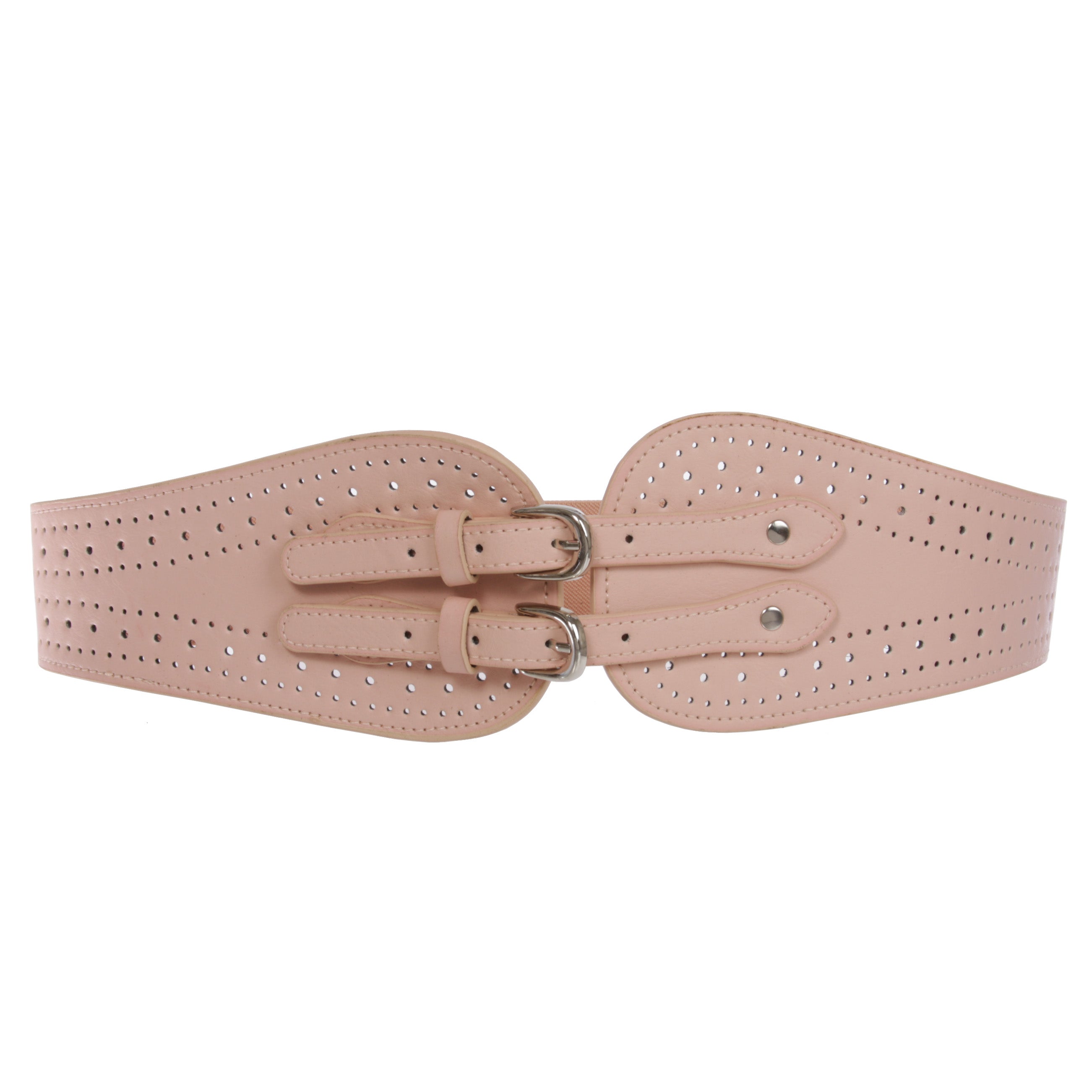 Ladies 2" Wide High Waist Fashion Double Buckles Stretch Belt - OnlineBelts