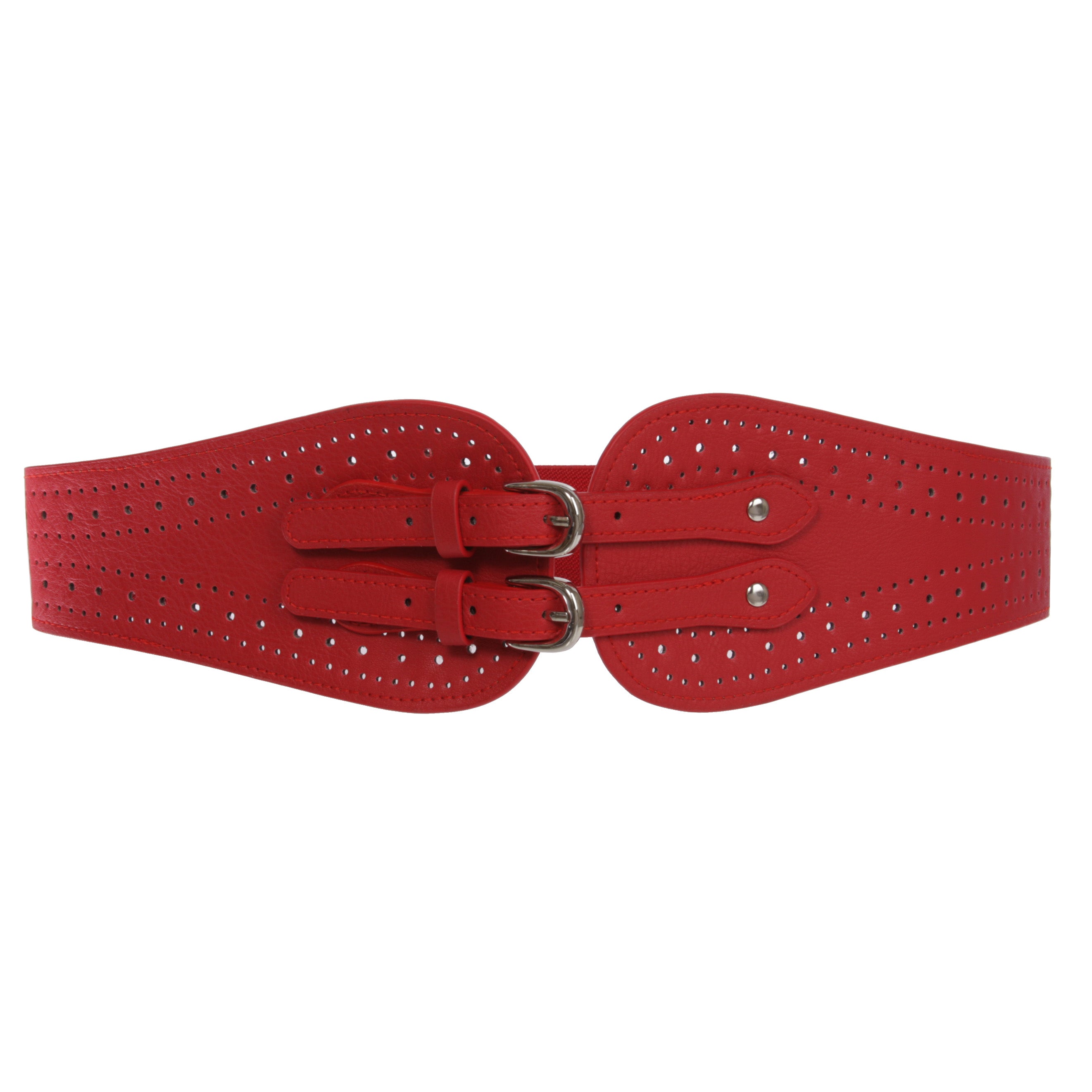 Ladies 2" Wide High Waist Fashion Double Buckles Stretch Belt - OnlineBelts