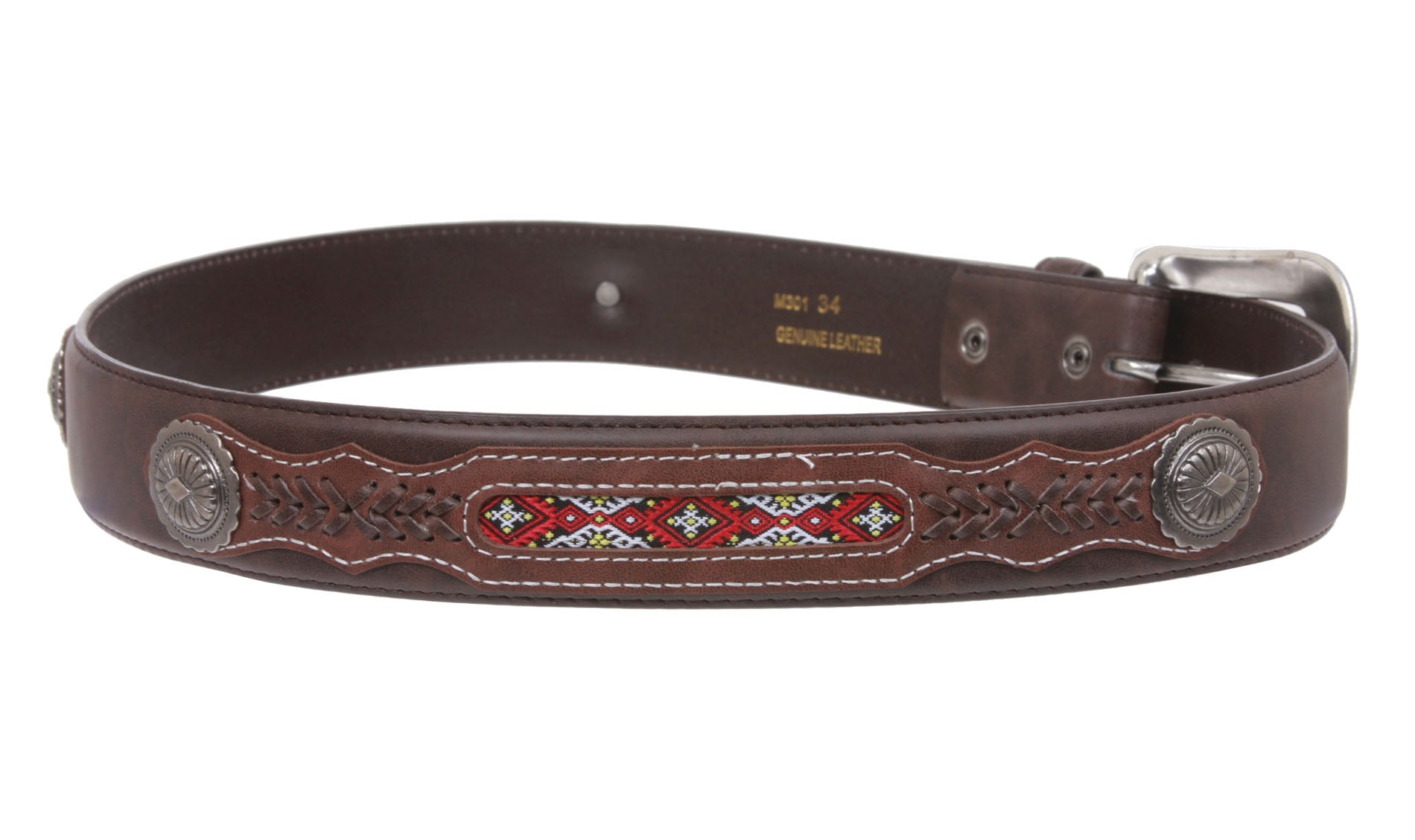 Western Embroidered Stitching-Edged Leather Belt - OnlineBelts