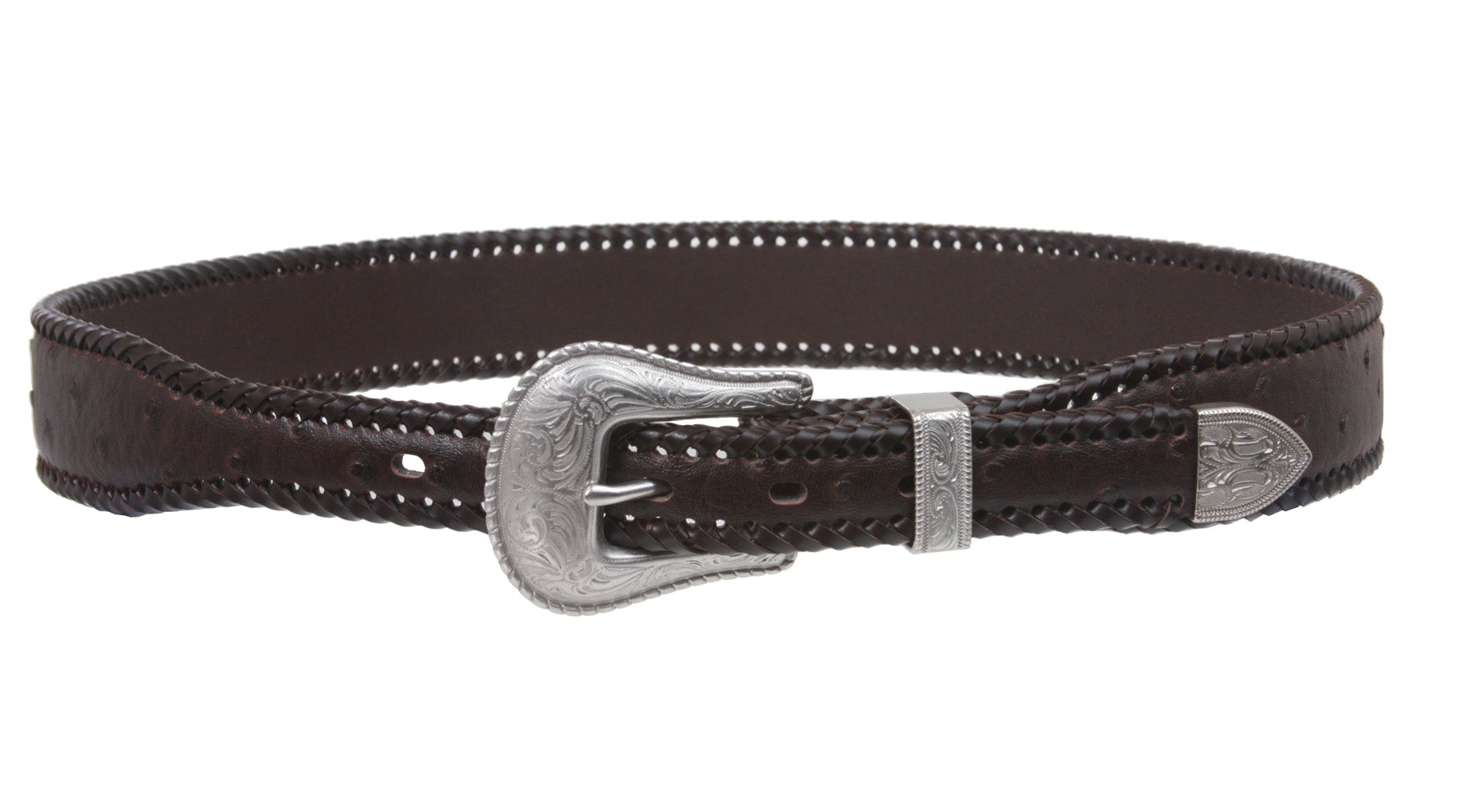 Western Faux Ostrich Print Lased Tapered Leather Belt - OnlineBelts