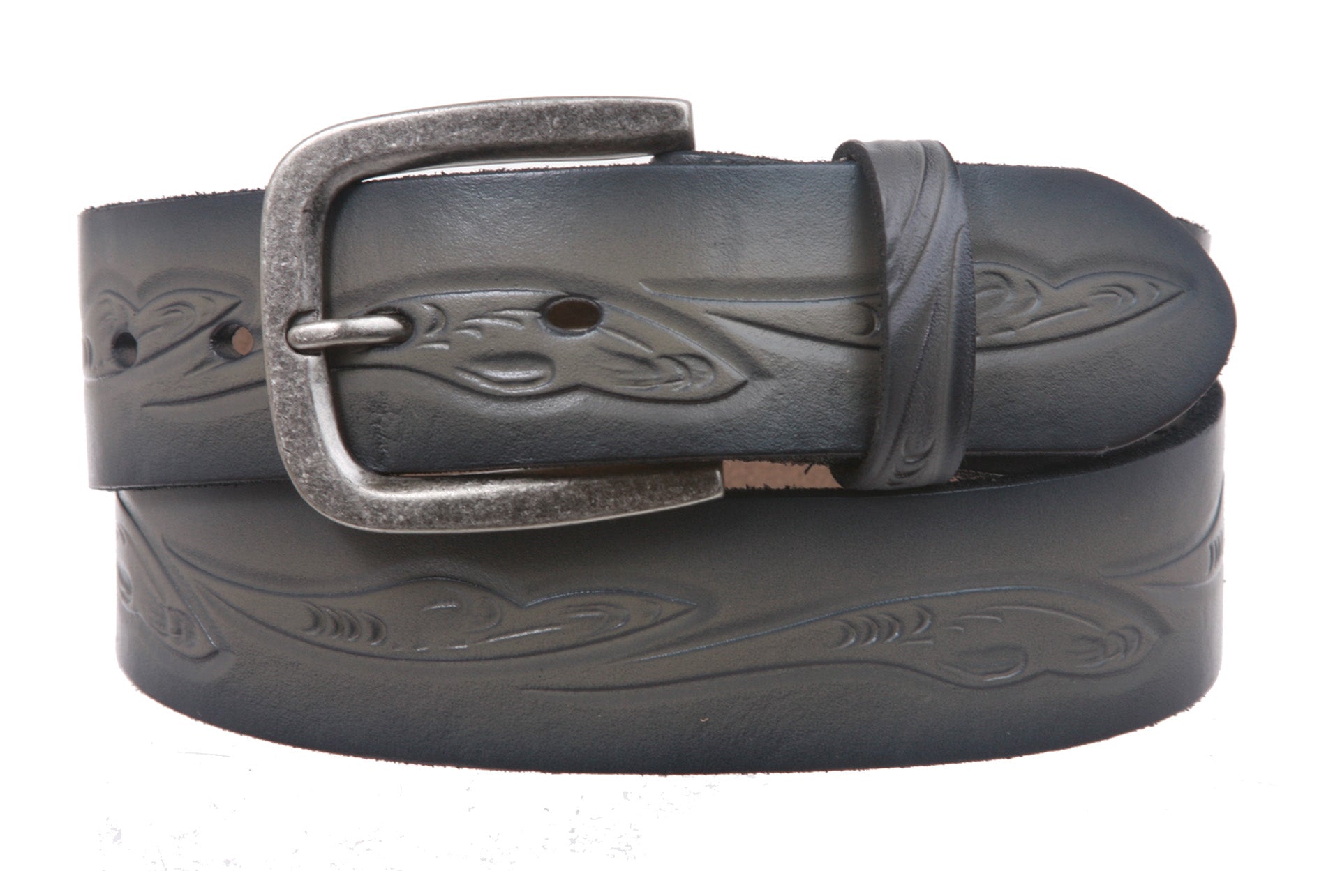 Snap On Floral Embossed Cowhide Full Grain Leather Casual Belt - OnlineBelts