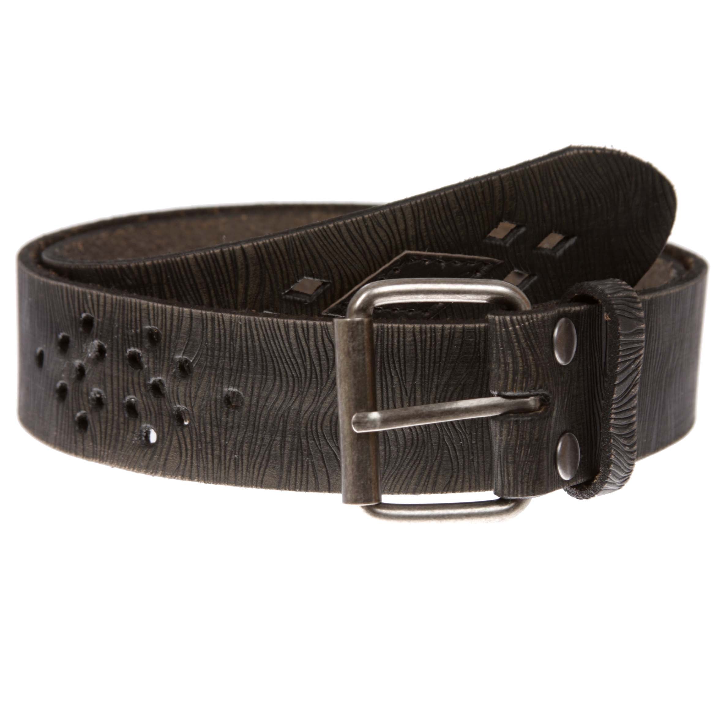 1 1/2" (38 mm) Snap on Perforated Vintage Leather Jean Belt - OnlineBelts