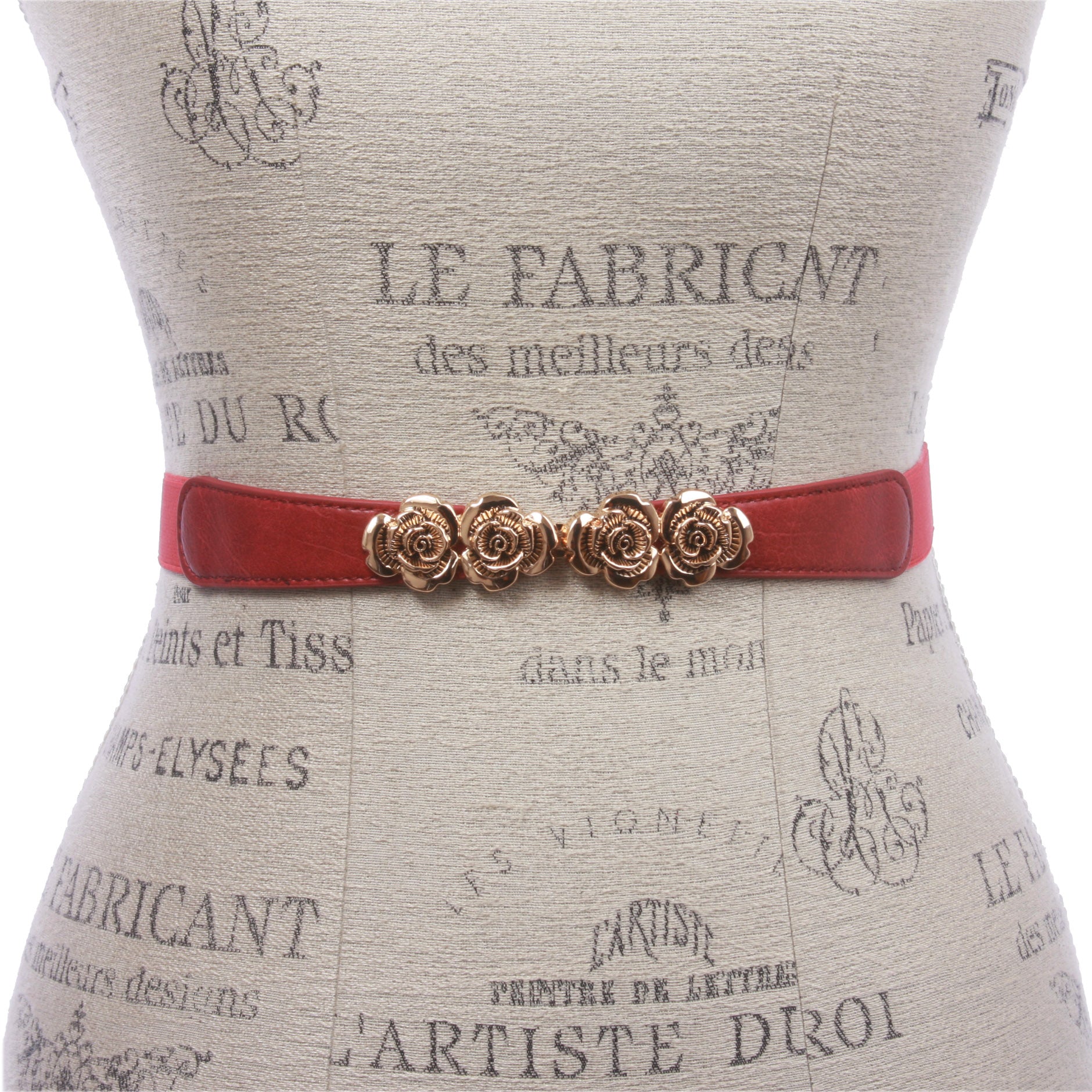 Women's 1" High Waist Rose Floral Fashion Skinny Stretch Belt - OnlineBelts