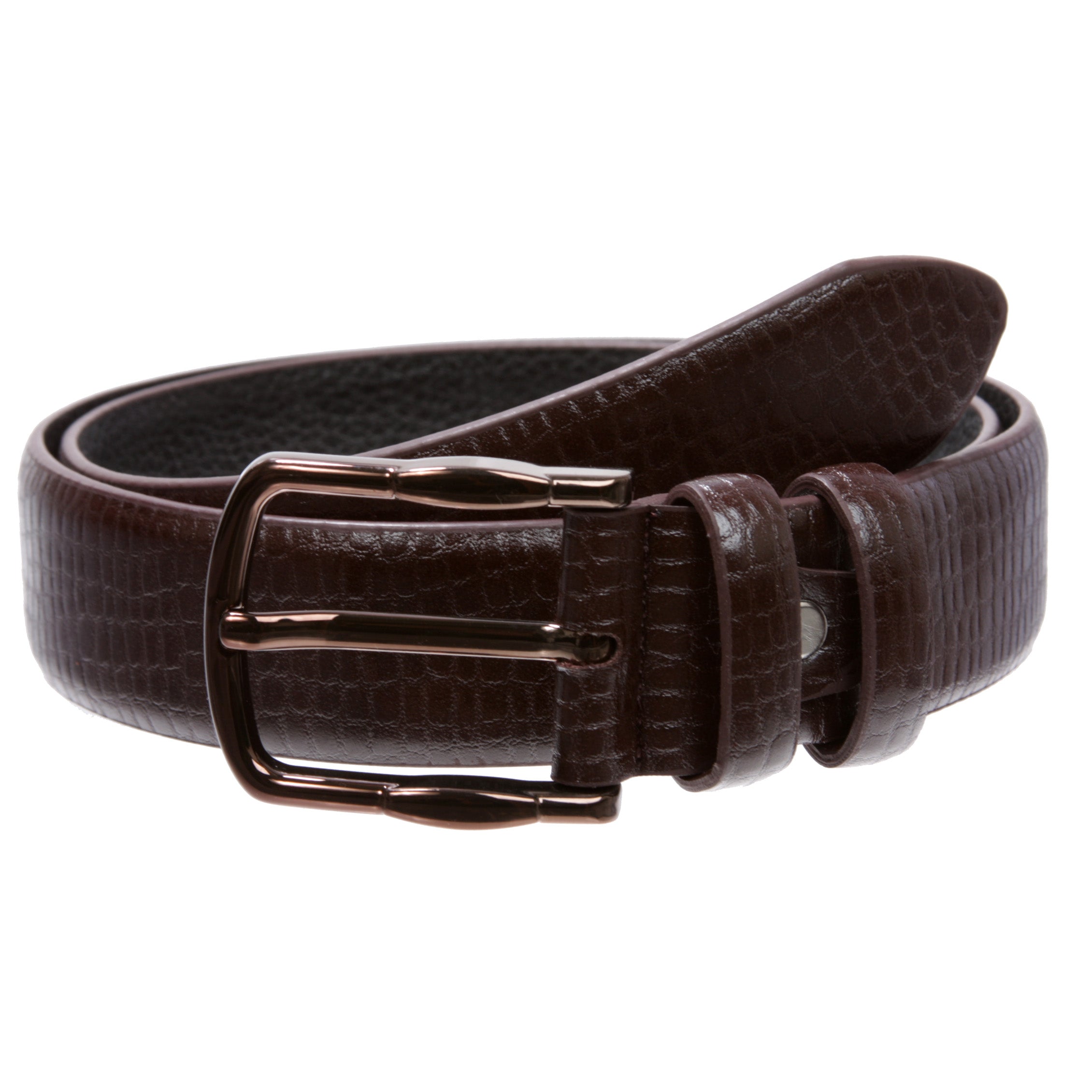 Men's Croco Print Feather Edged Leather Dress Belt - OnlineBelts