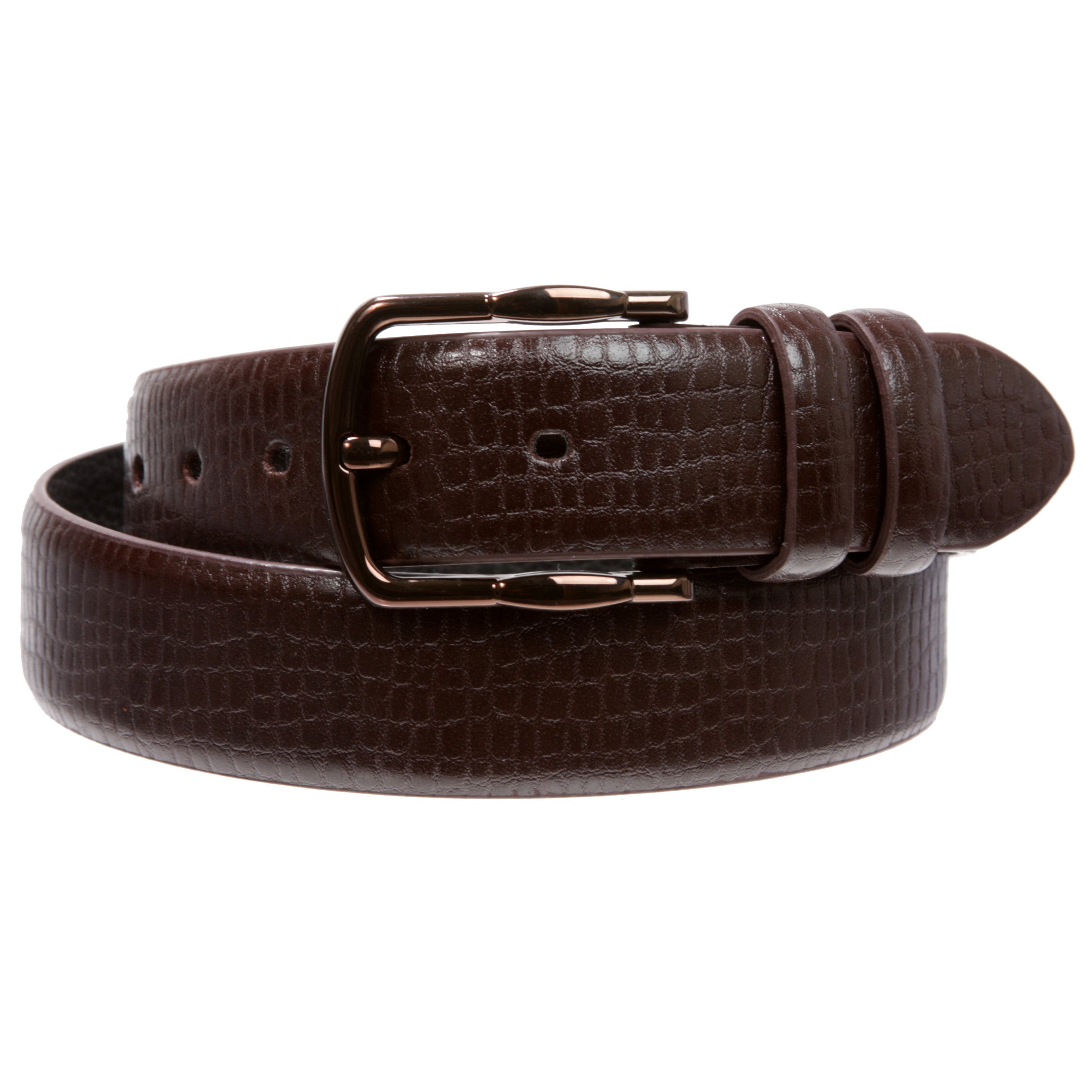 Men's Croco Print Feather Edged Leather Dress Belt - OnlineBelts