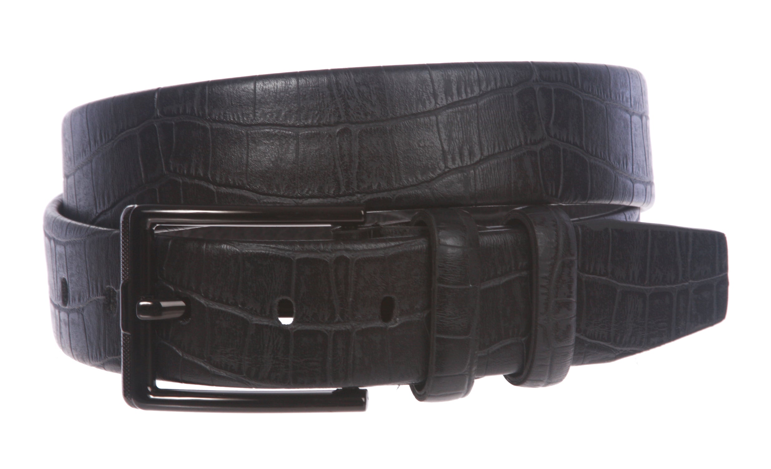 Men's Croco Print Double Loop Leather Belt - OnlineBelts