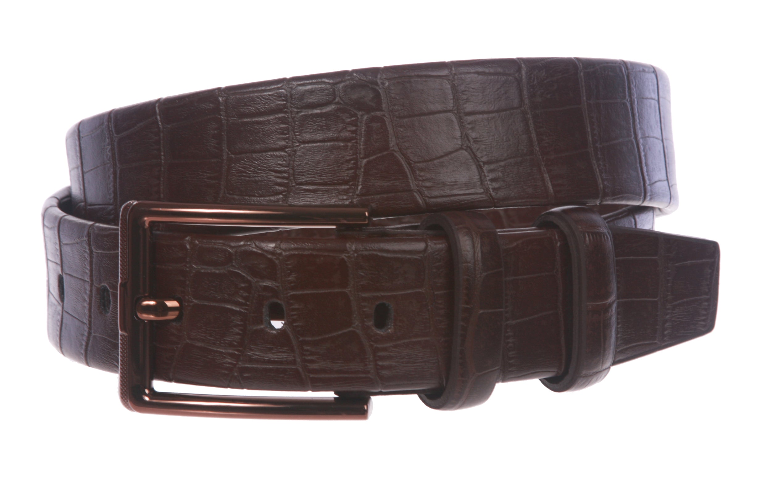 Men's Croco Print Double Loop Leather Belt - OnlineBelts