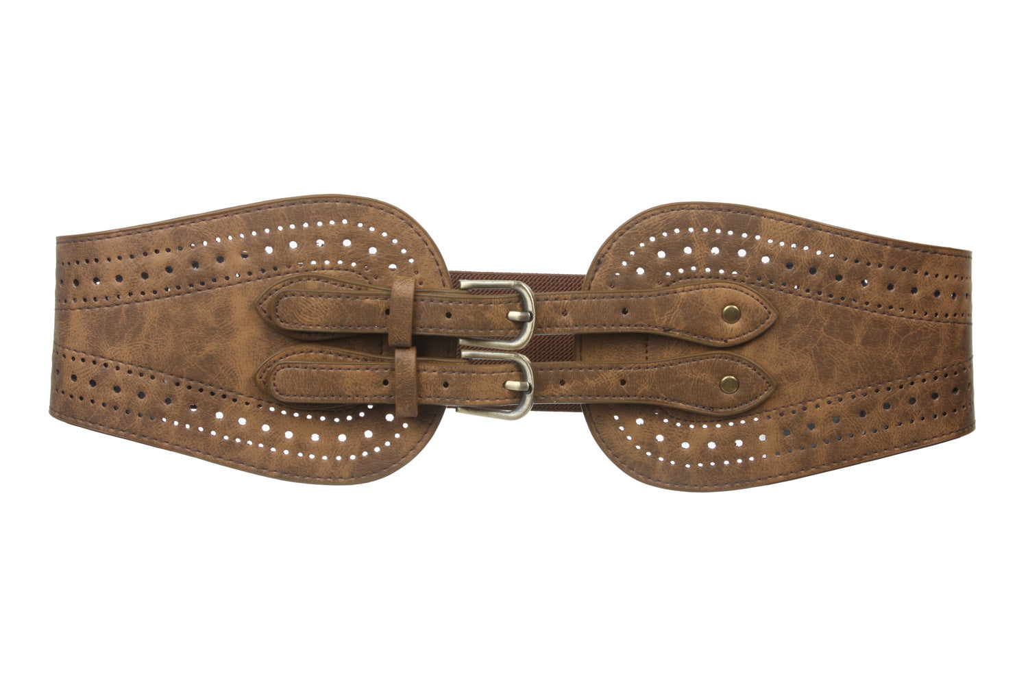 Ladies 5" Wide High Waist Fashion Double Buckles Stretch Belt - OnlineBelts