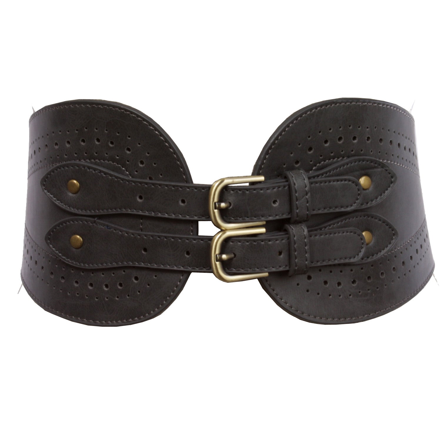 Ladies 5" Wide High Waist Fashion Double Buckles Stretch Belt - OnlineBelts
