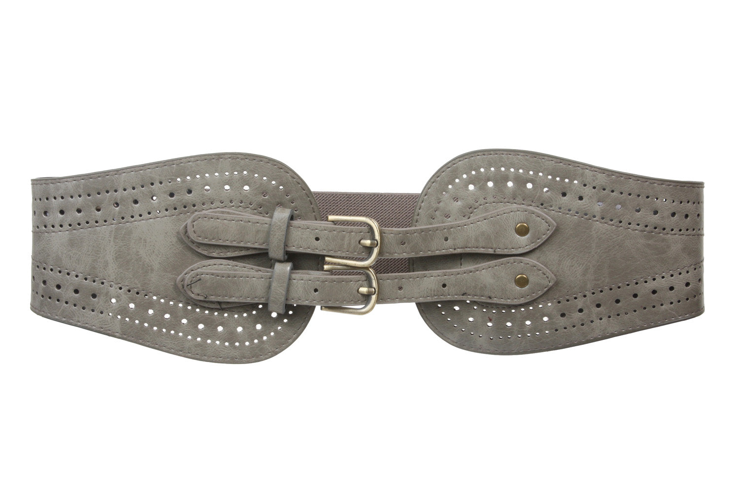 Ladies 5" Wide High Waist Fashion Double Buckles Stretch Belt - OnlineBelts