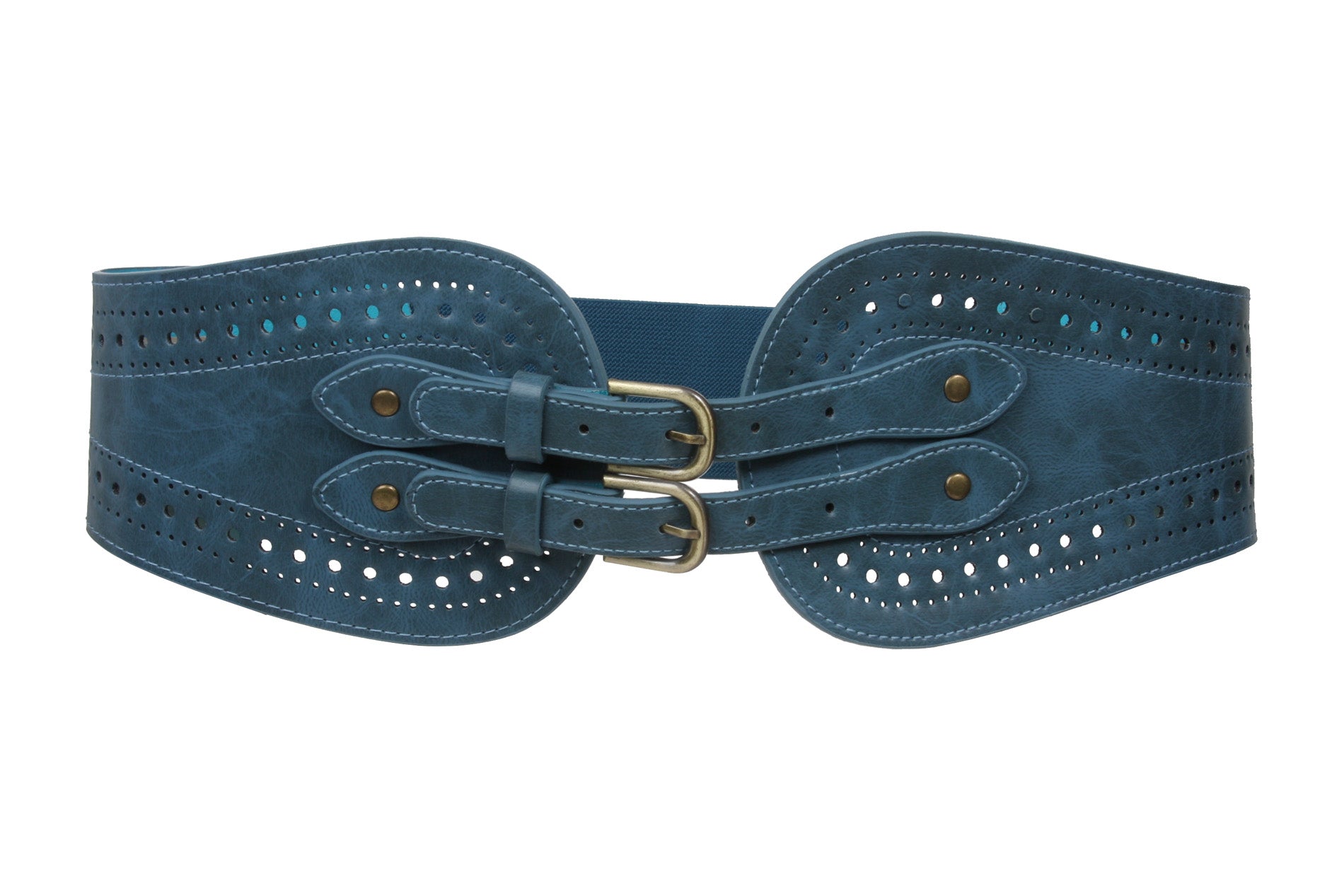 Ladies 5" Wide High Waist Fashion Double Buckles Stretch Belt - OnlineBelts