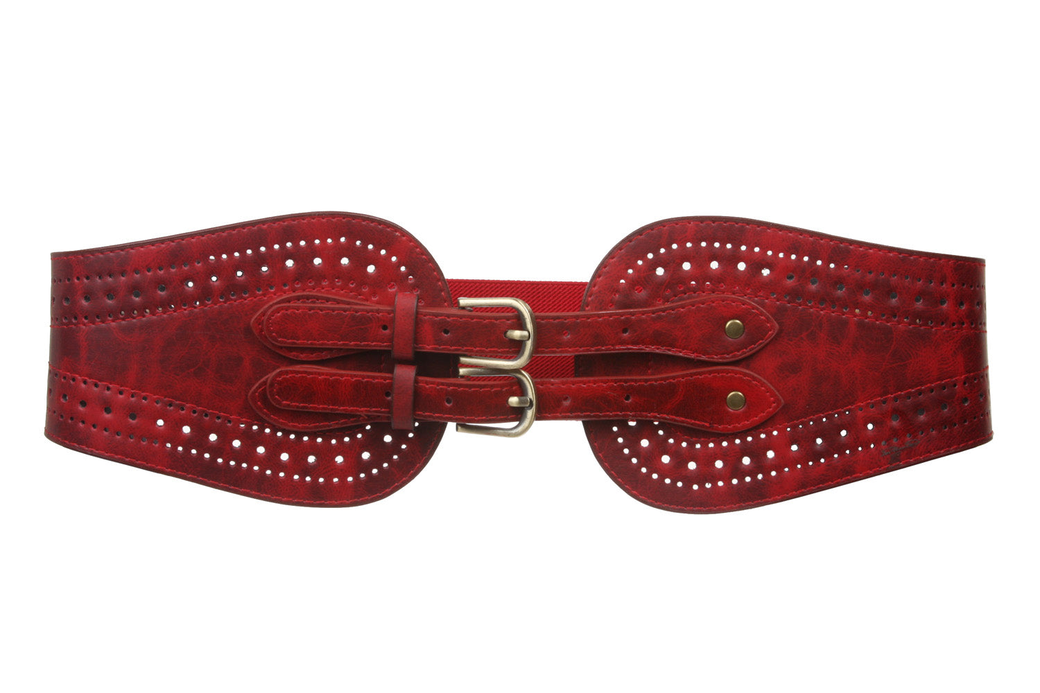 Ladies 5" Wide High Waist Fashion Double Buckles Stretch Belt - OnlineBelts