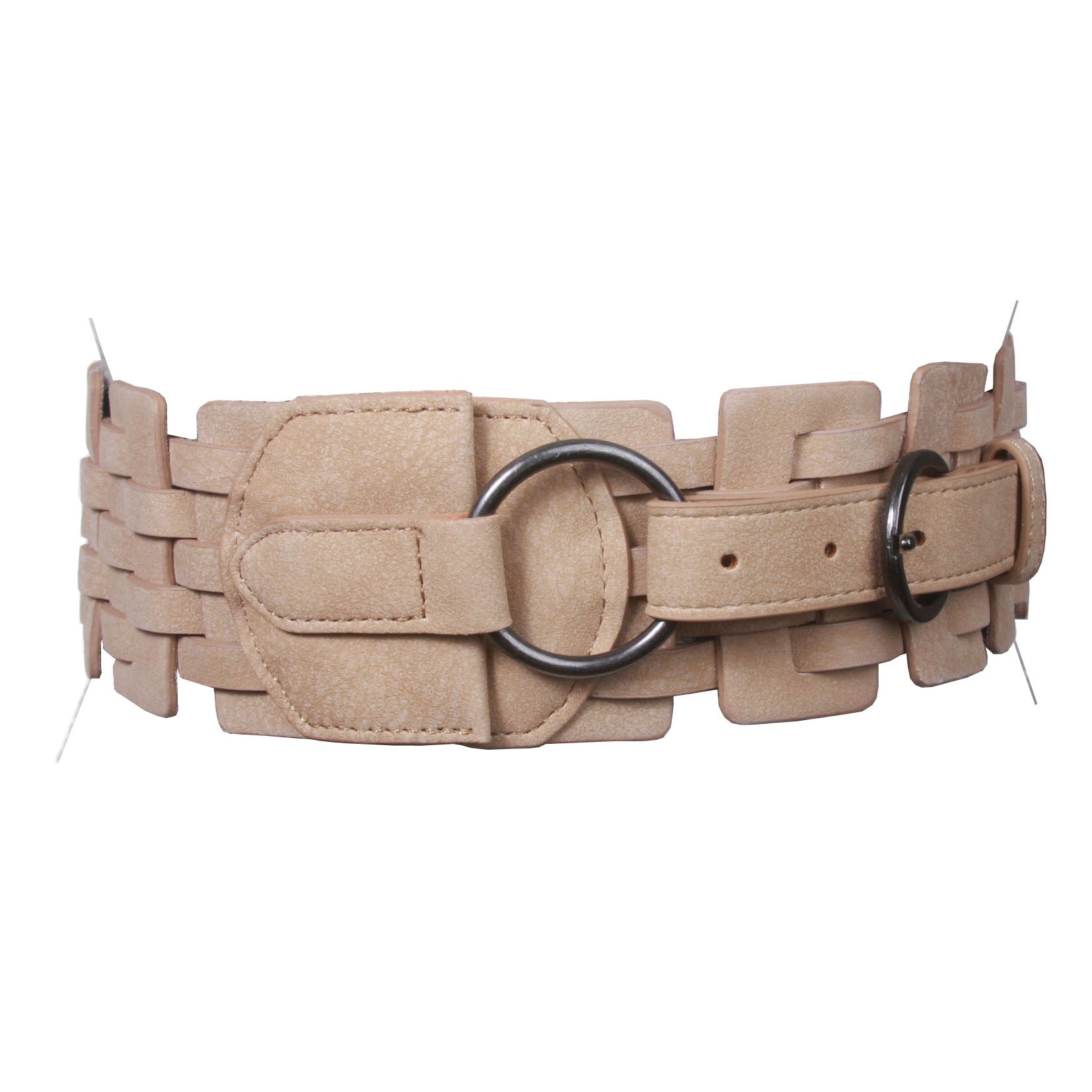 3" (75 mm) Wide High Waist Fashion Ring Fold Braided Stretch Belt - OnlineBelts