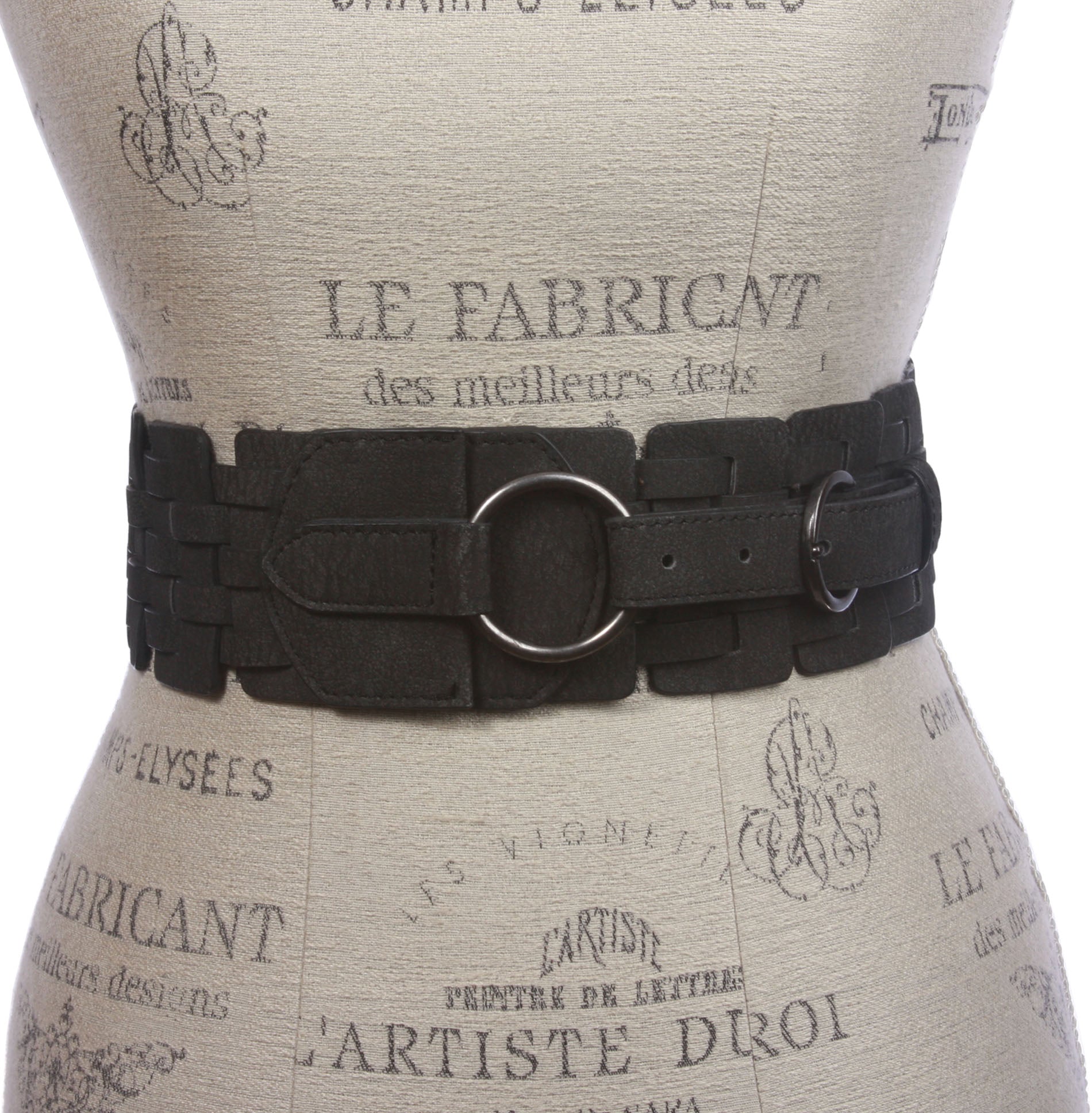 3" (75 mm) Wide High Waist Fashion Ring Fold Braided Stretch Belt - OnlineBelts