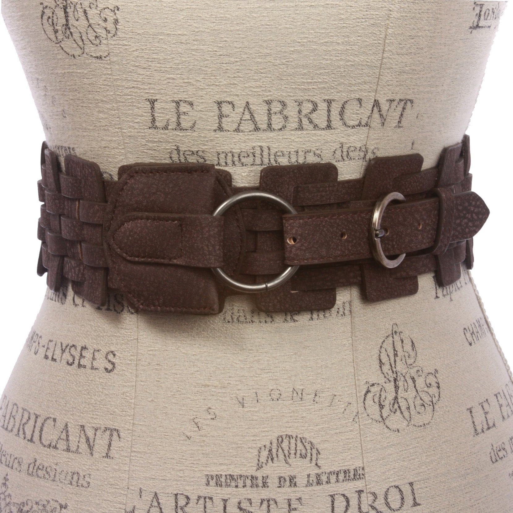 3" (75 mm) Wide High Waist Fashion Ring Fold Braided Stretch Belt - OnlineBelts