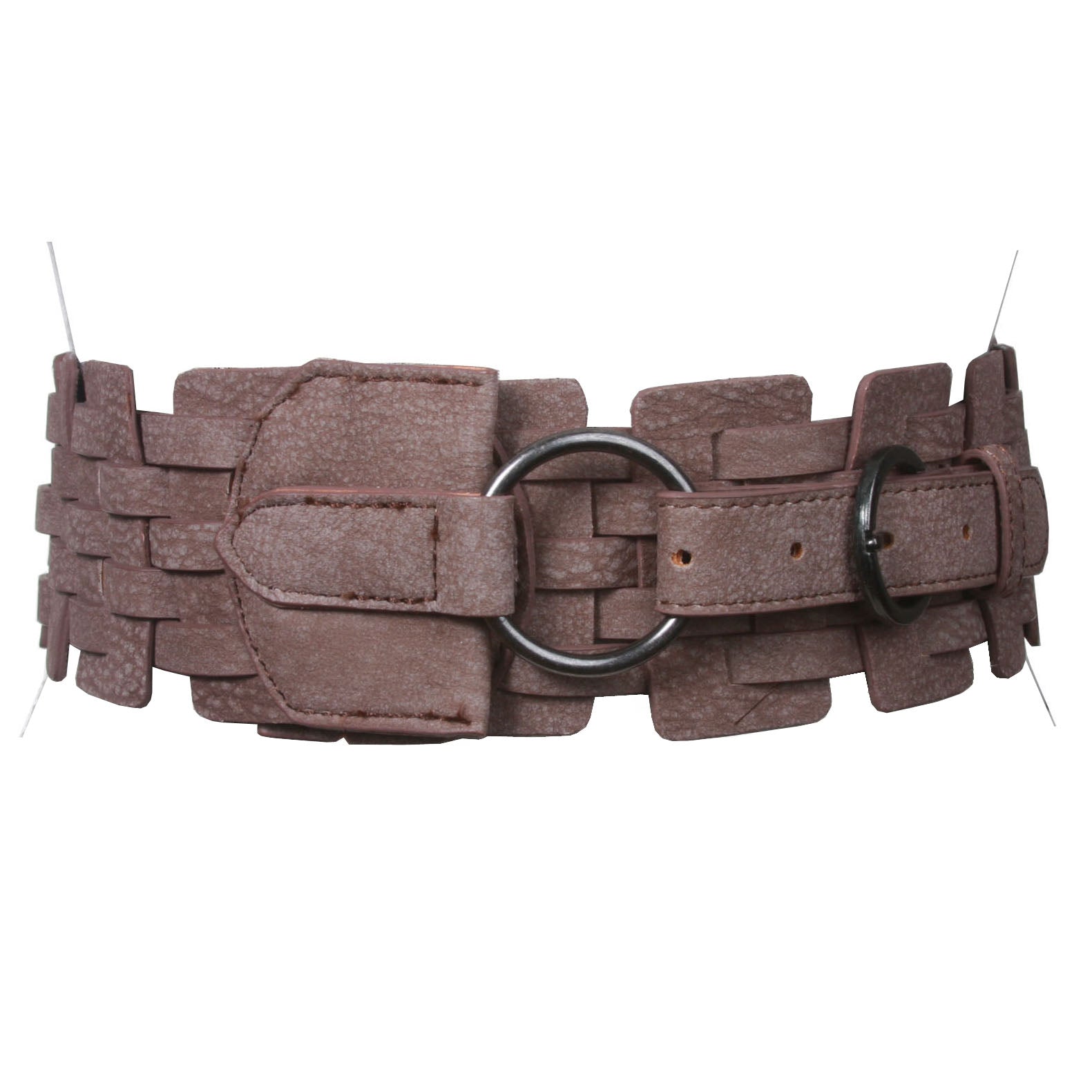 3" (75 mm) Wide High Waist Fashion Ring Fold Braided Stretch Belt - OnlineBelts