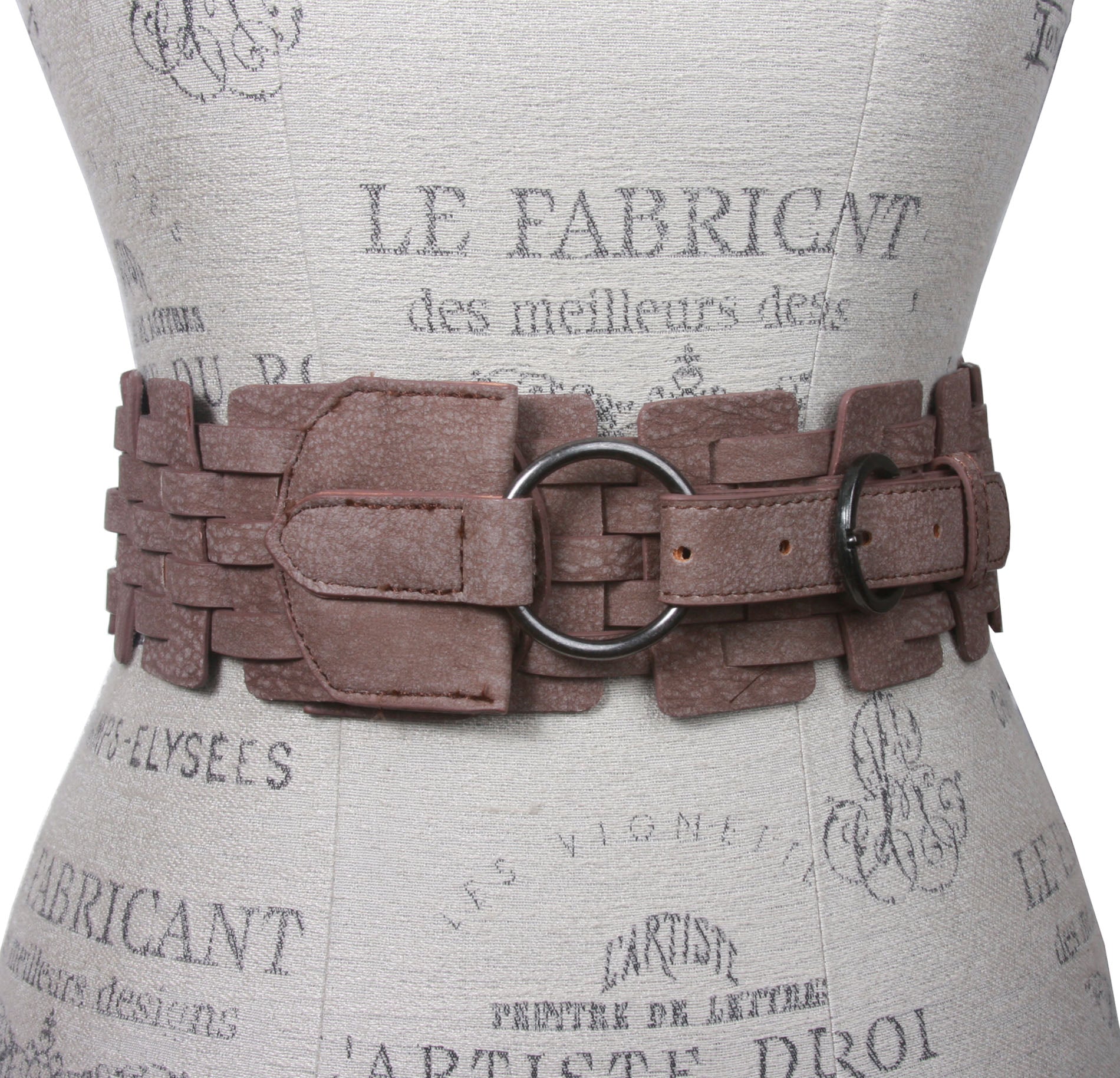 3" (75 mm) Wide High Waist Fashion Ring Fold Braided Stretch Belt - OnlineBelts