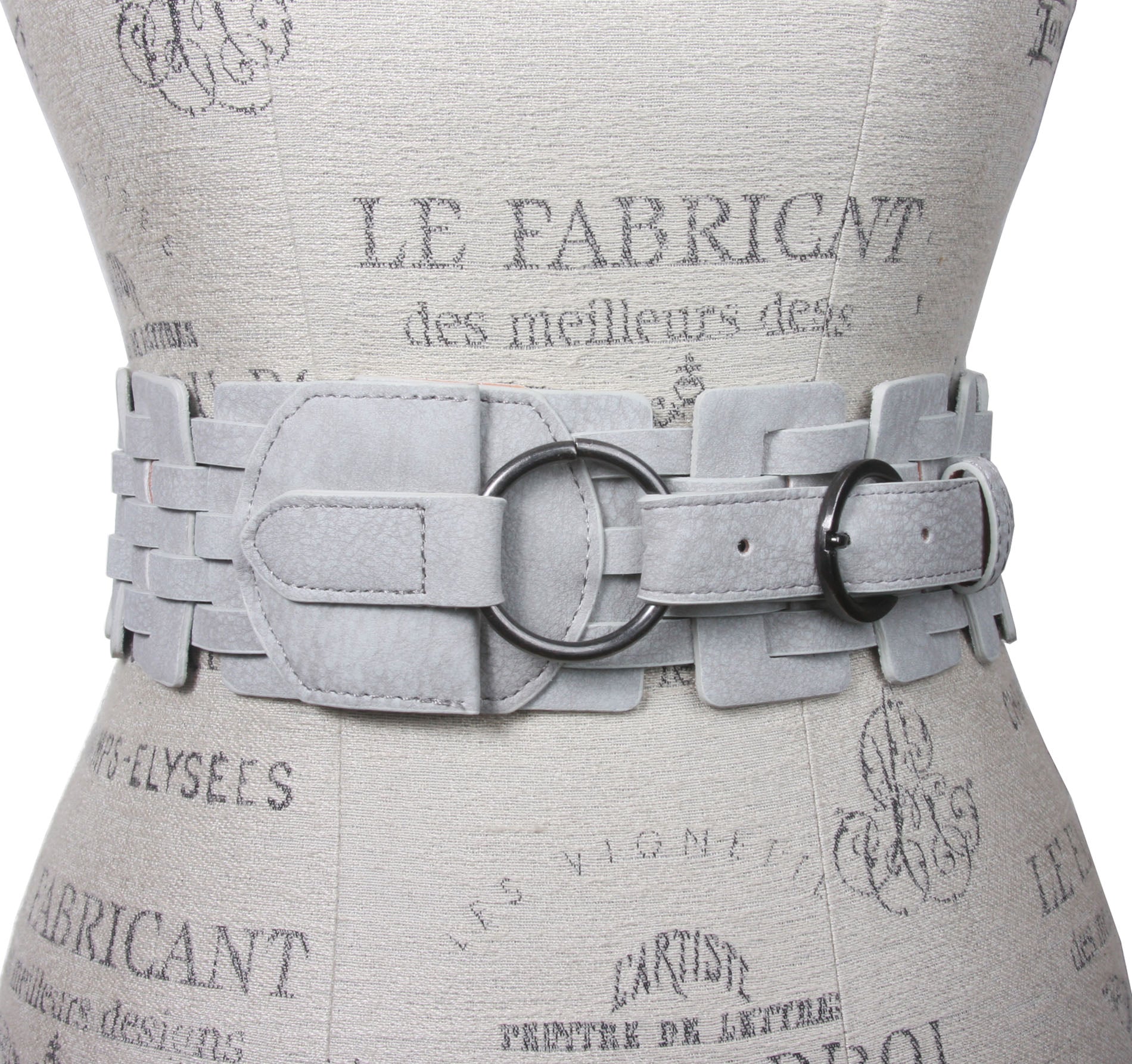 3" (75 mm) Wide High Waist Fashion Ring Fold Braided Stretch Belt - OnlineBelts