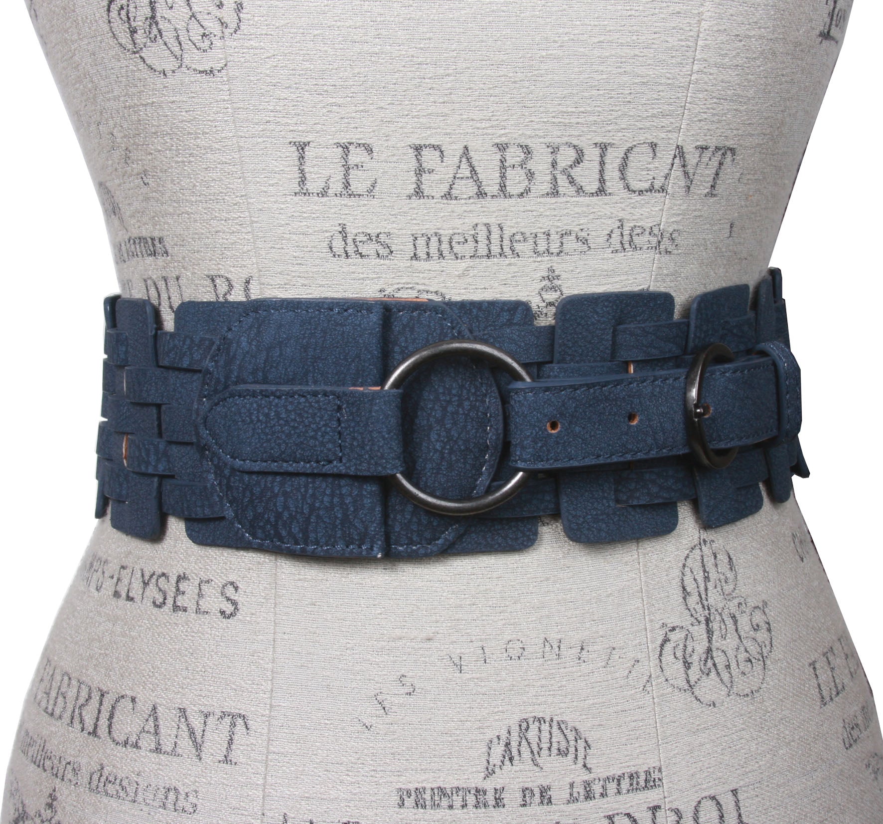 3" (75 mm) Wide High Waist Fashion Ring Fold Braided Stretch Belt - OnlineBelts